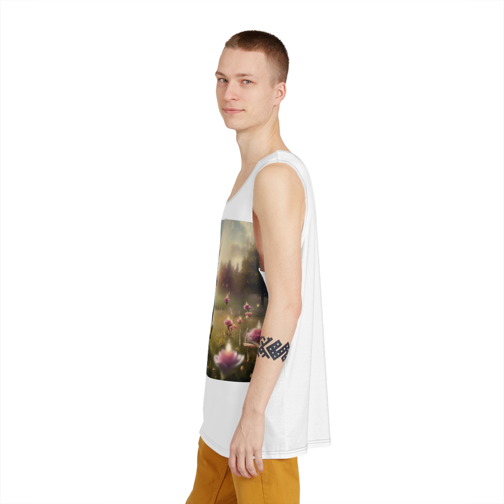 Beautiful Unicorn Running Magical Meadow Unicorn Background Images Whimsical Unicorn (35) Mens Tank Aop