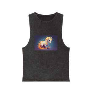 Cute Unicorn With Long Colorful Mane Dark Background Generative Ai Unisex Stonewash Tank Top