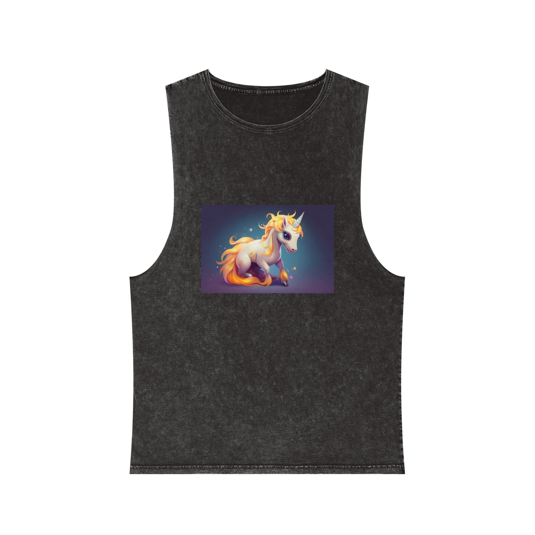 Cute Unicorn With Long Colorful Mane Dark Background Generative Ai Unisex Stonewash Tank Top