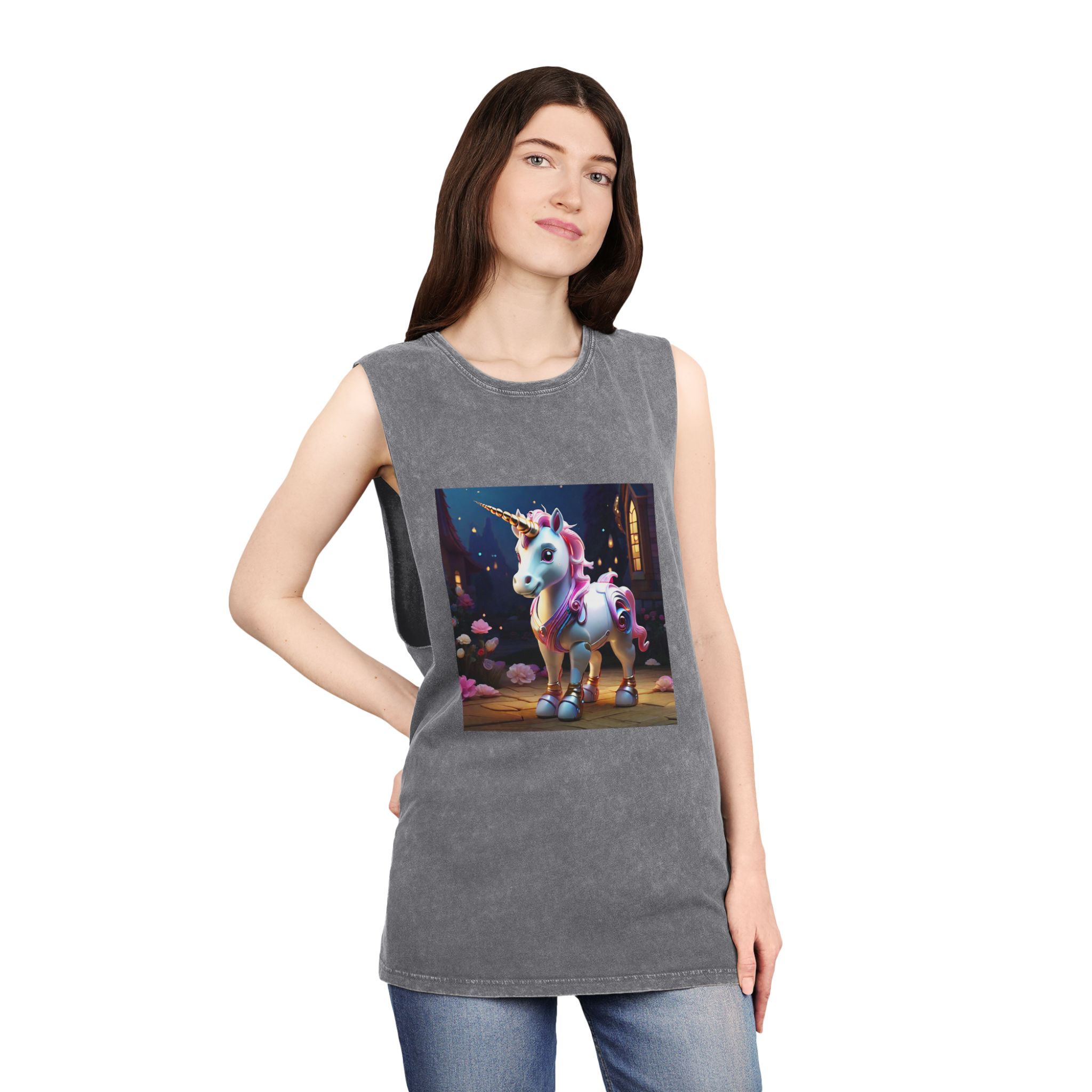 Animated Unicorn Children Generated By Ai (9) Unisex Stonewash Tank Top - Image 12
