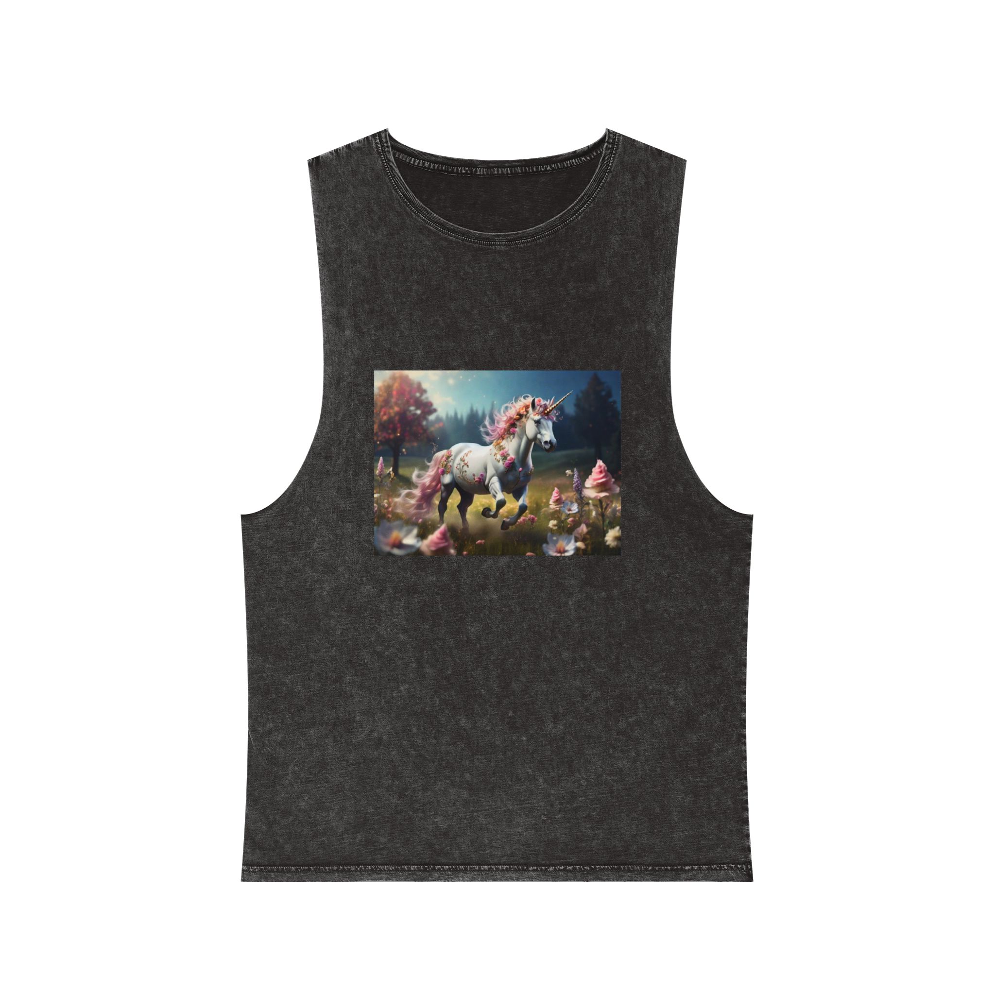 Beautiful Unicorn Running Magical Meadow Unicorn Background Images Whimsical Unicorn (27) Unisex Stonewash Tank Top
