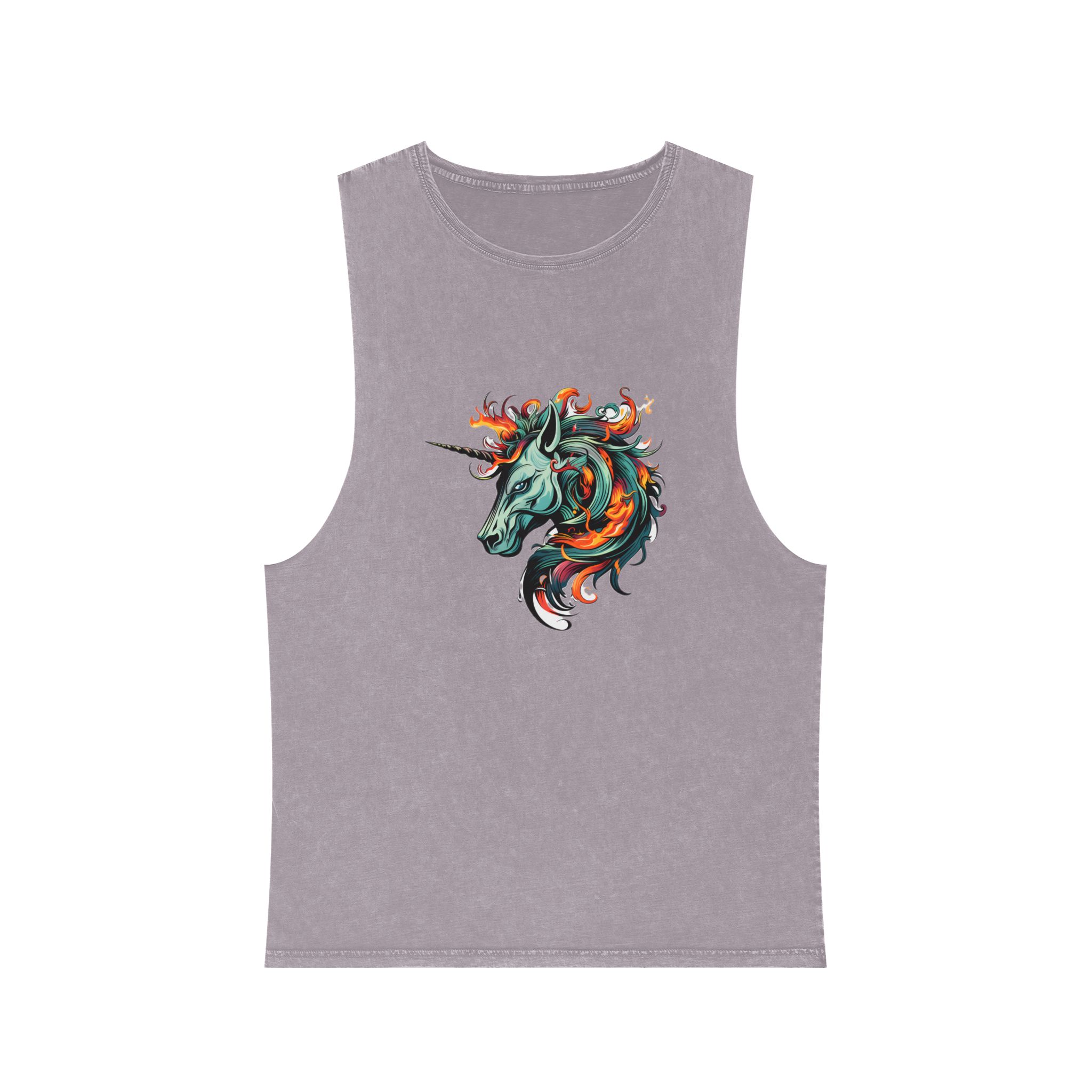 Unicorn Head Tshirt Tattoo Design Dark Art Illustration Isolated White (1) Unisex Stonewash Tank Top - Image 17