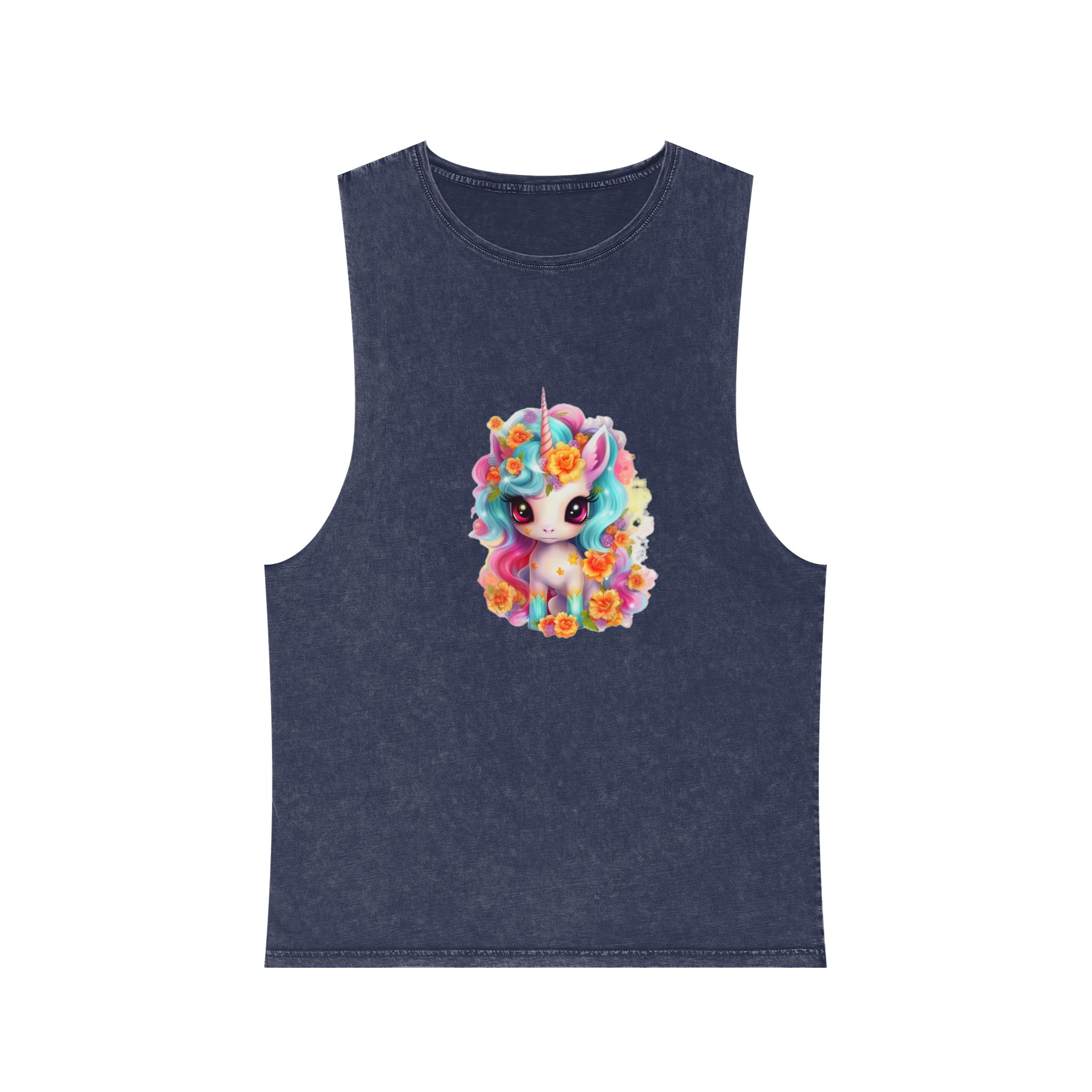 Illustration Unicorn Cartoon With Flower White Background Generative Ai (2) Unisex Stonewash Tank Top - Image 13
