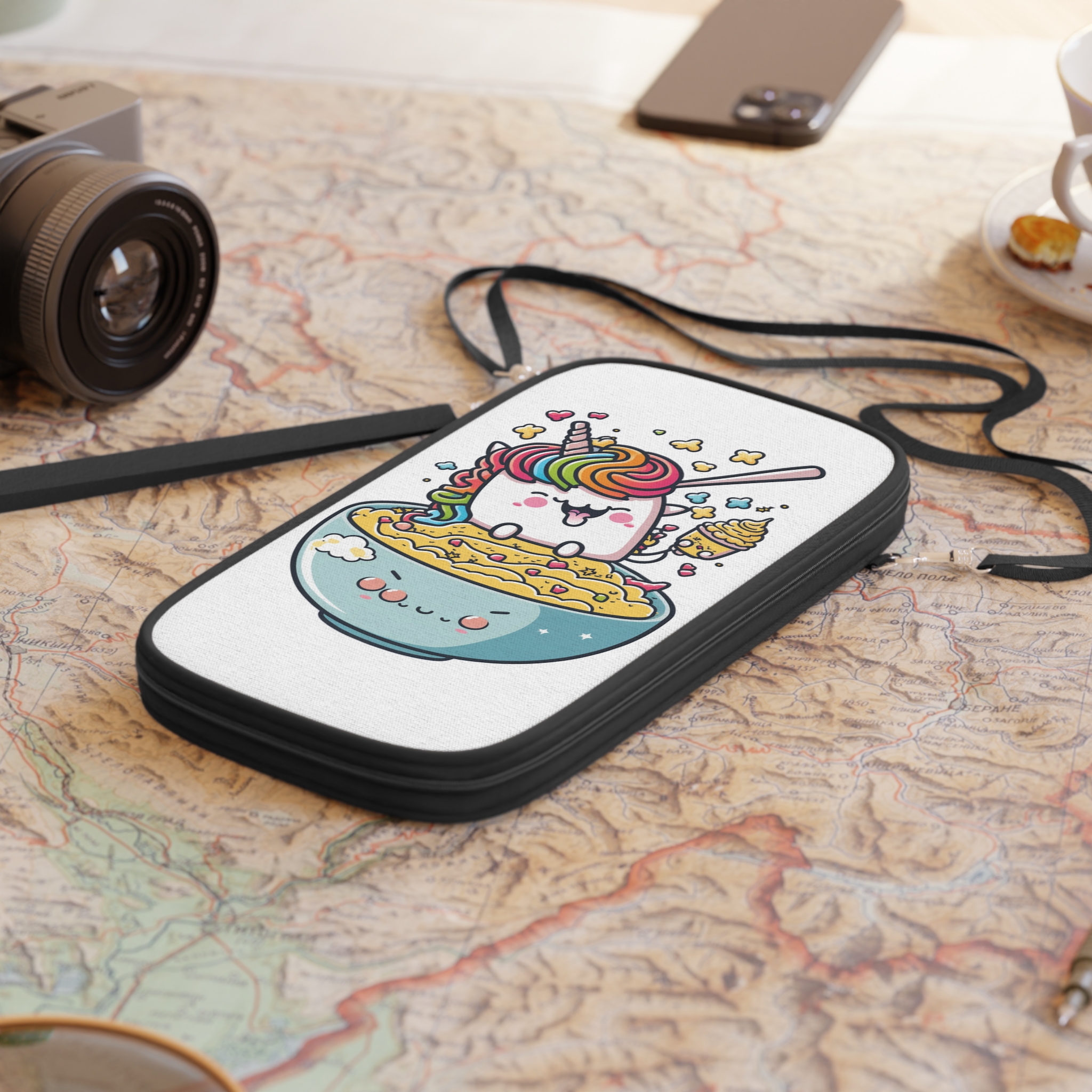 Cute Kawaii Unicorn Graphic Eating Ramen Passport Wallet - Image 4