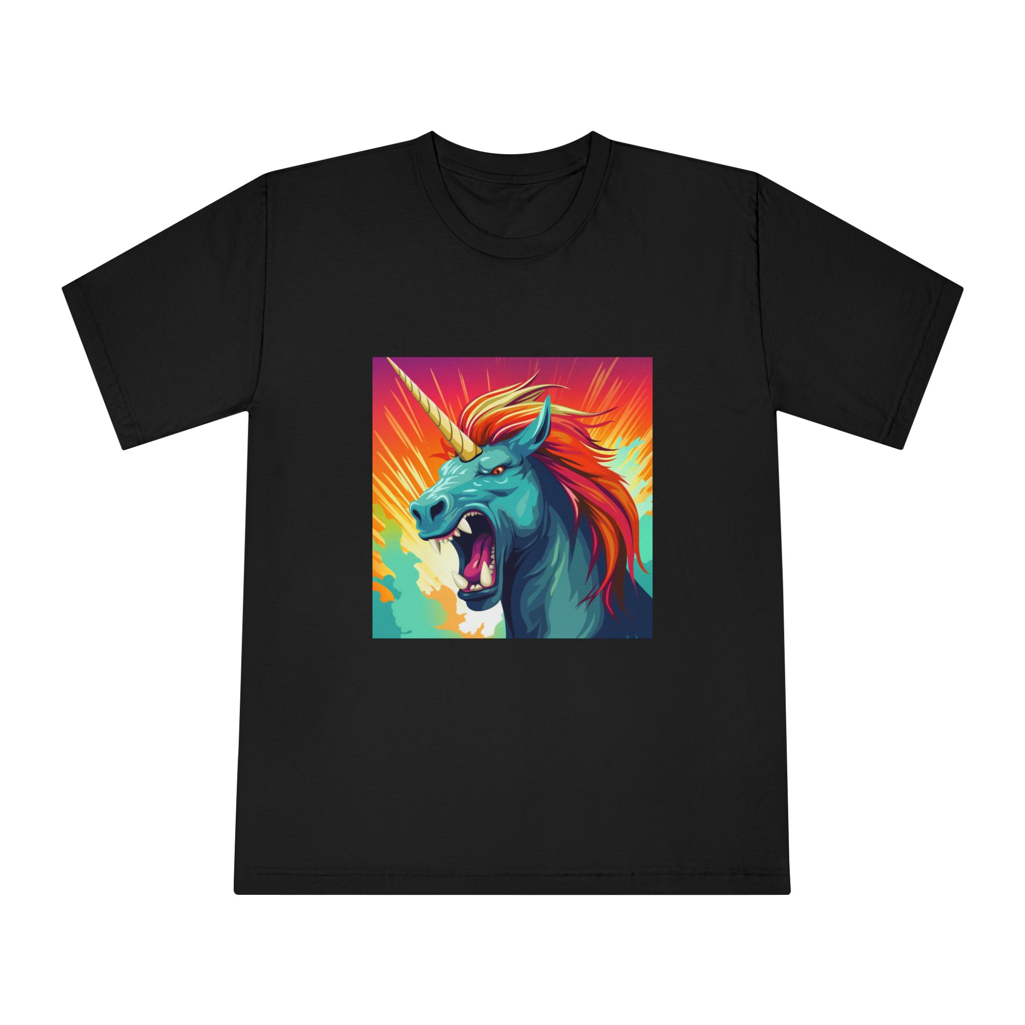 Illustration Unicorn With Colorful Mane Yellow Horn Generative Ai Unisex Classic Crewneck T Shirt - Image 5