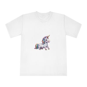 Happy Unicorn Background Sky Rainbow Unisex Classic Crewneck T Shirt