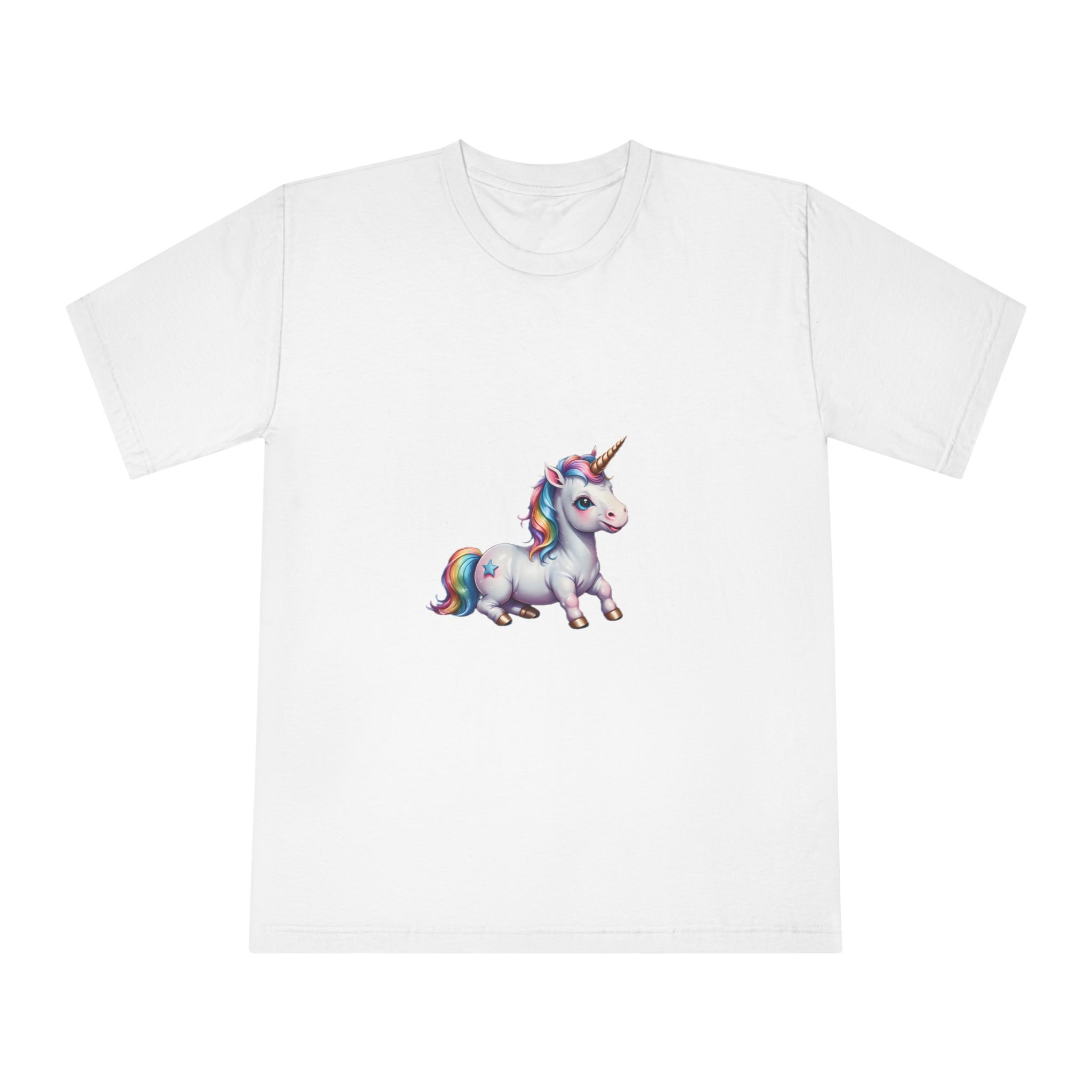 Happy Unicorn Background Sky Rainbow Unisex Classic Crewneck T Shirt