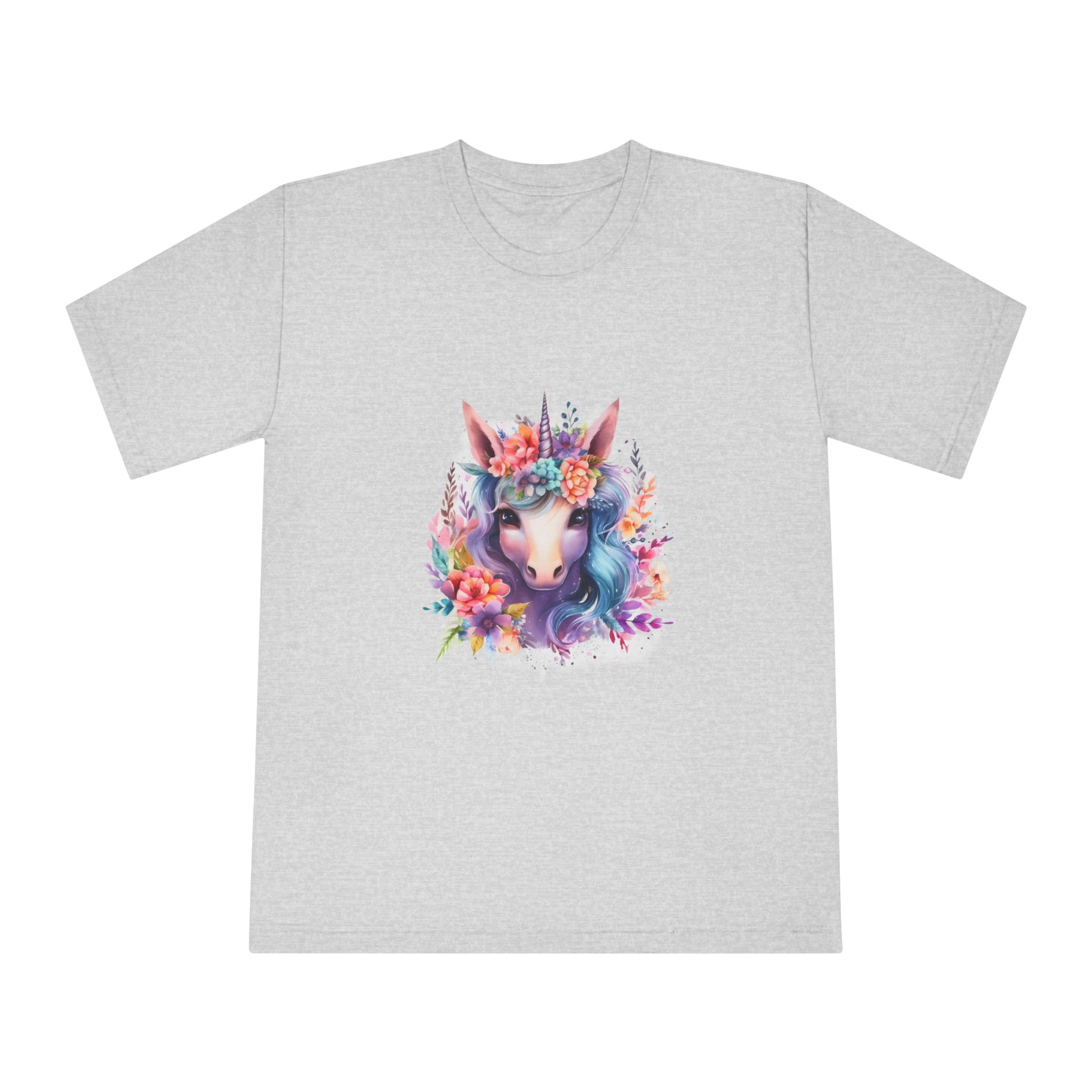 Cute Colorful Magic Unicorn With Flowers Watercolor Style (5) Unisex Classic Crewneck T Shirt - Image 13