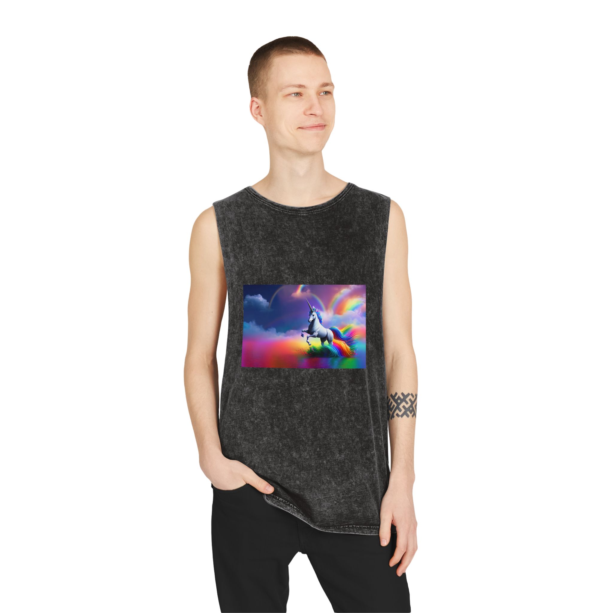 Beautiful Butterfly Unicorn Watercolors Unisex Stonewash Tank Top - Image 3