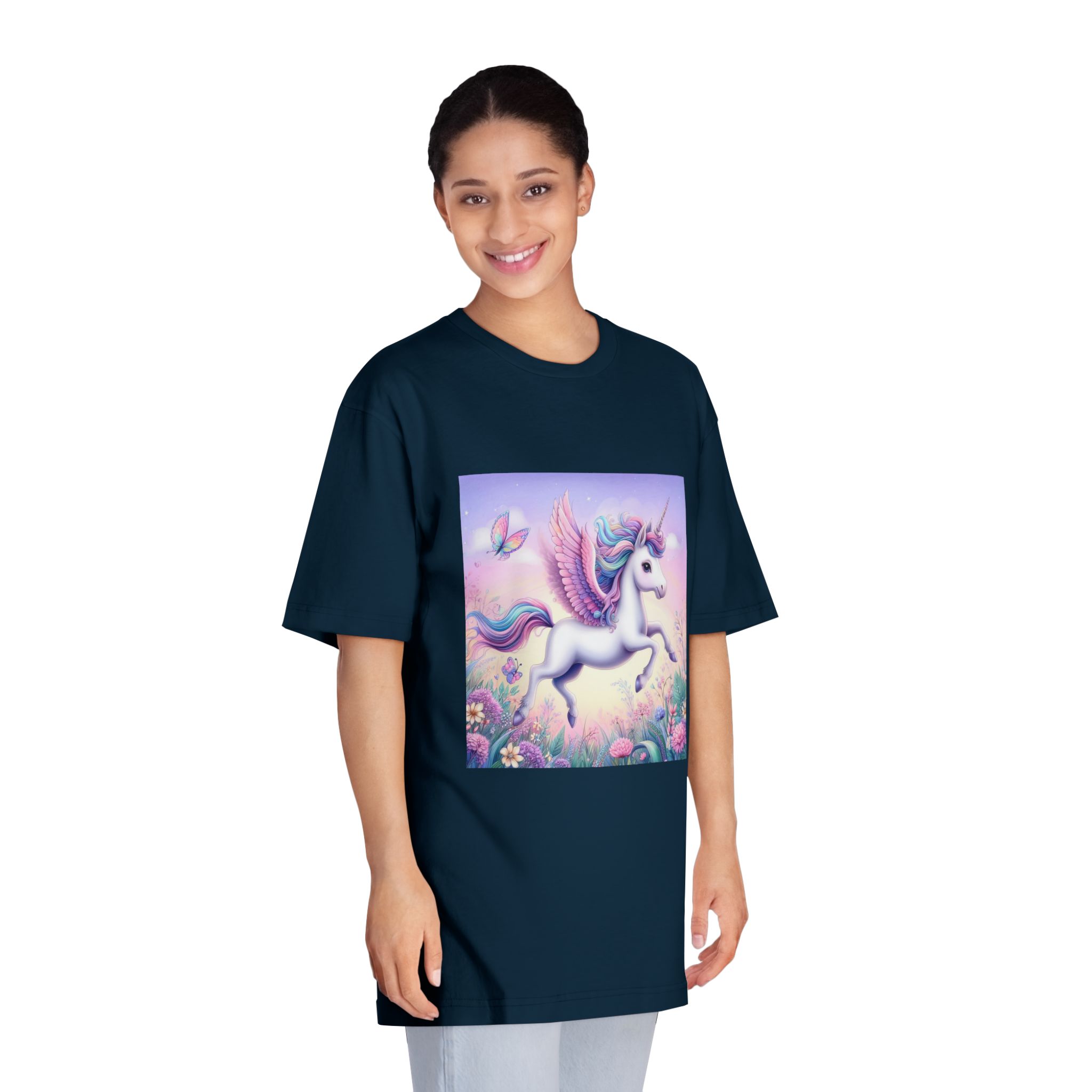 Beautiful Unicorn Running Magical Meadow Unicorn Background Images Whimsical Unicorn (1) Unisex Classic Crewneck T Shirt - Image 19