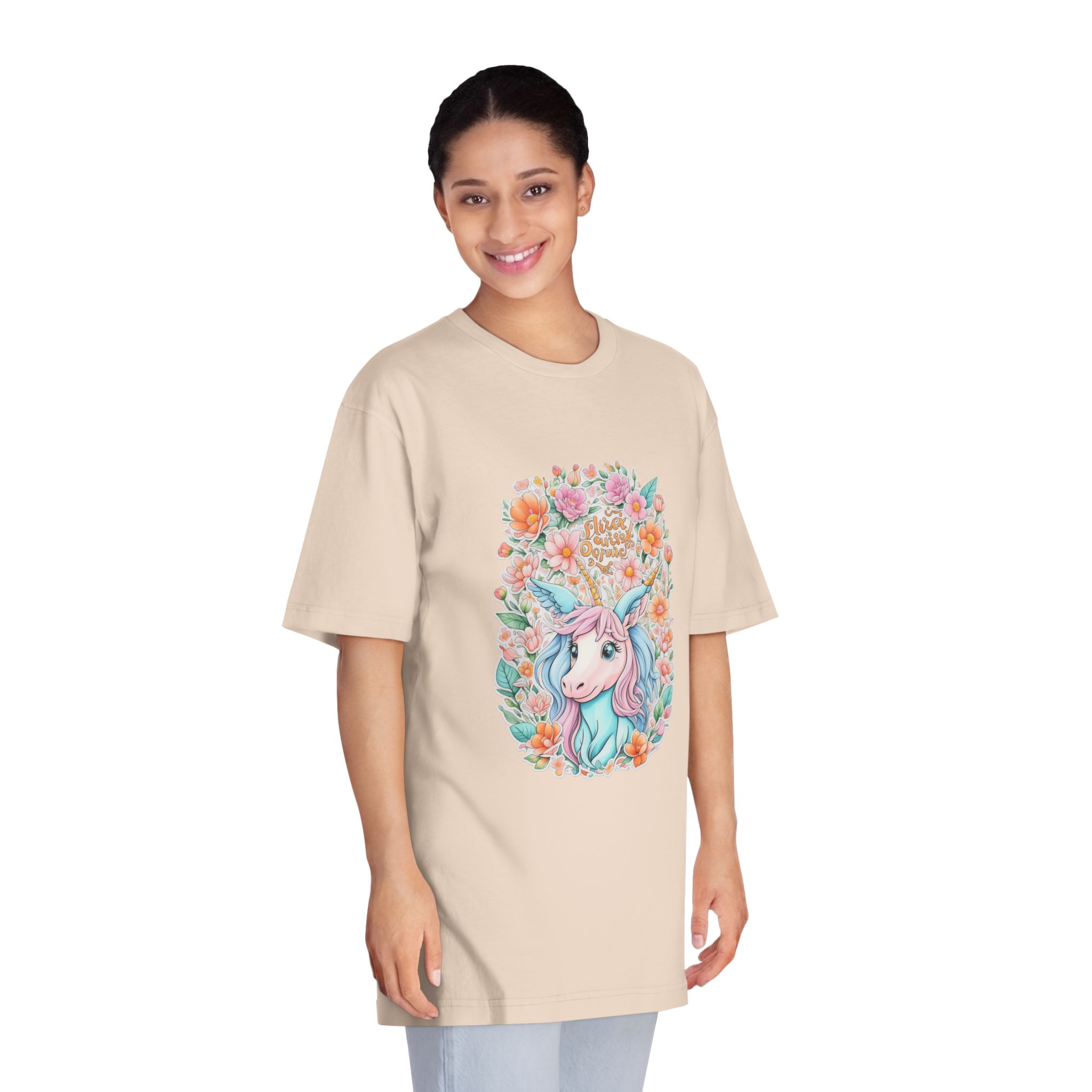 Beautiful Cute Unicorn With Colorful Fantasy Flowers (1) Unisex Classic Crewneck T Shirt - Image 11