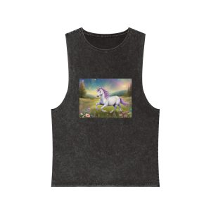 Beautiful Unicorn Running Magical Meadow Unicorn Background Images Whimsical Unicorn (7) Unisex Stonewash Tank Top