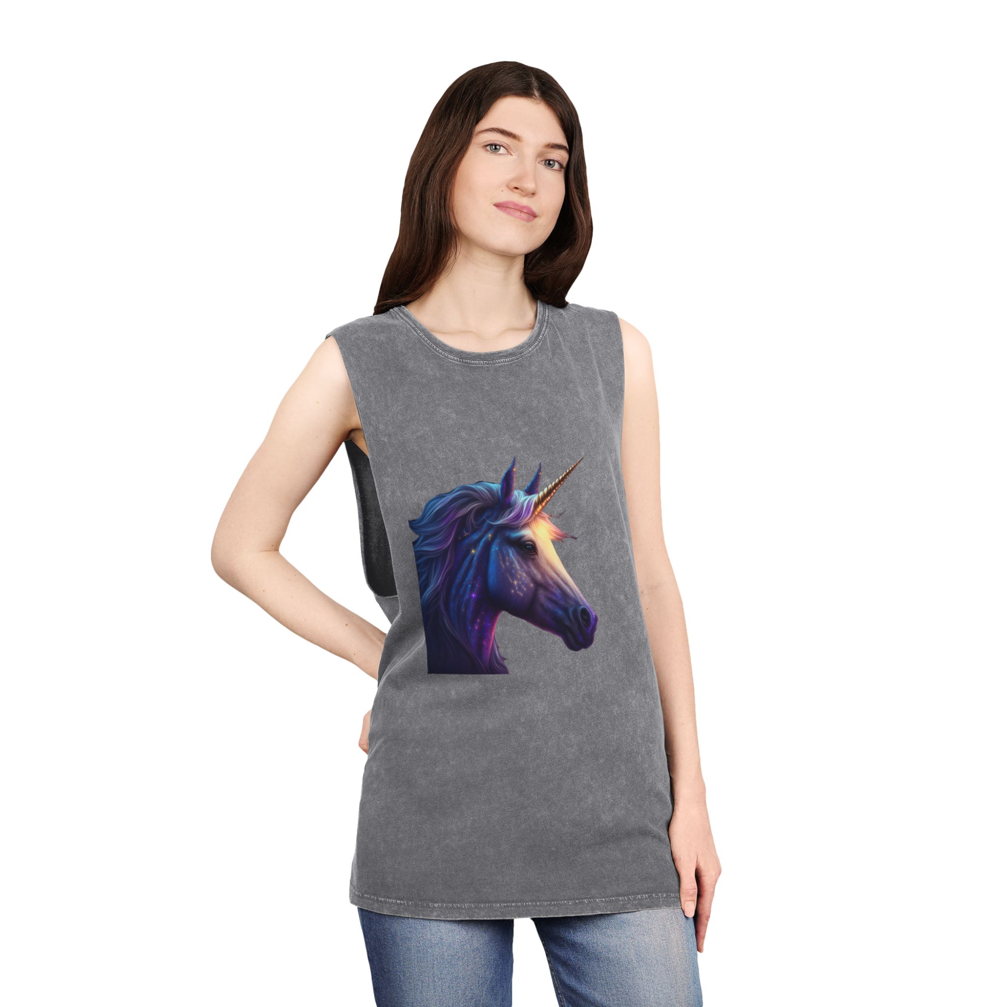 Adorable Colorful Unicorn (1) Copia Unisex Stonewash Tank Top - Image 12