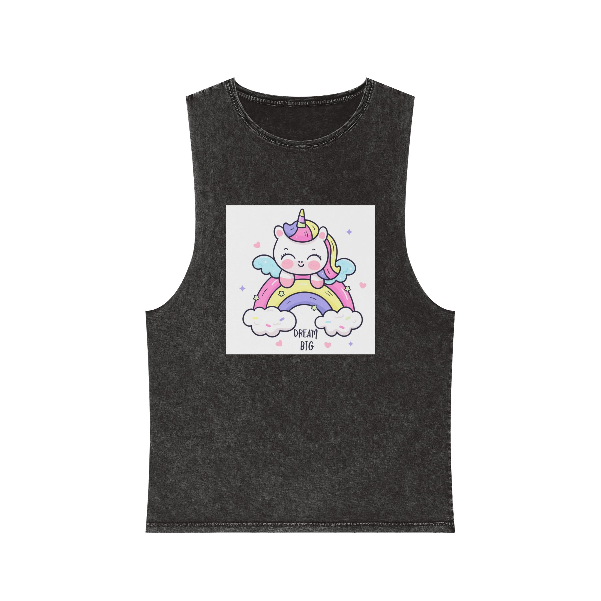Cute Unicorn Rainbow Kawaii Animal Baby Cartoon Dream Big Unisex Stonewash Tank Top