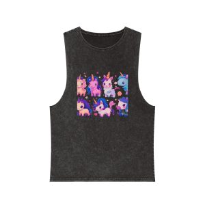 Cute Unicorn Stickers Unisex Stonewash Tank Top