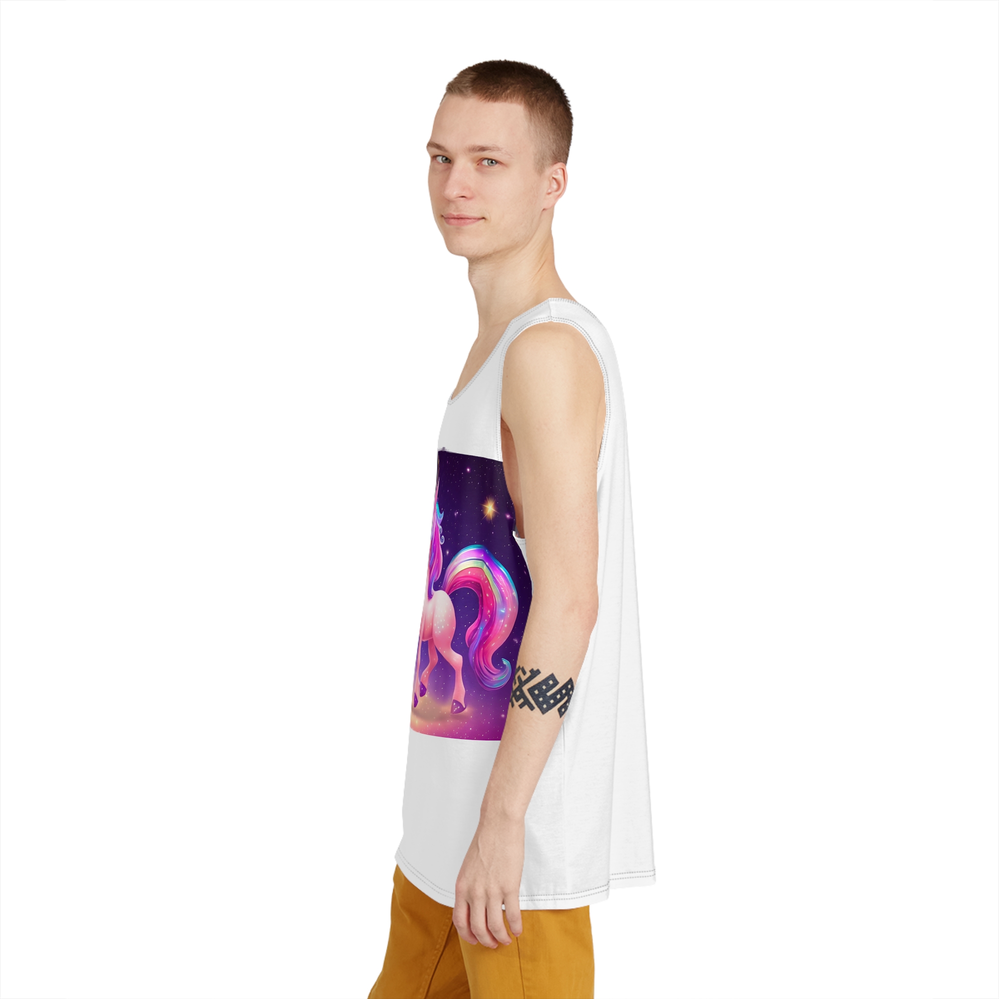 Cute Colorful Magical Adorable Kawaii Unicorn Sparles Violet Background Mens Tank Aop