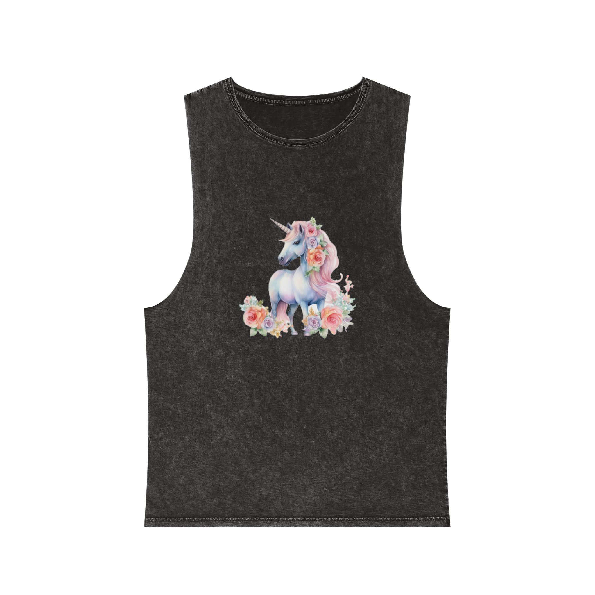There Is Unicorn With Long Mane Flowers It Generative Ai Unisex Stonewash Tank Top