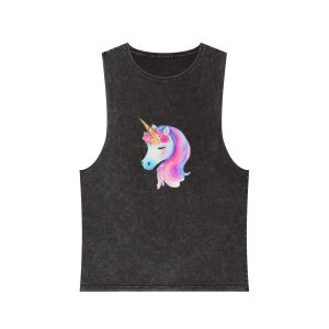Cute Unicorn Watercolor Hand Painted 01 Unisex Stonewash Tank Top