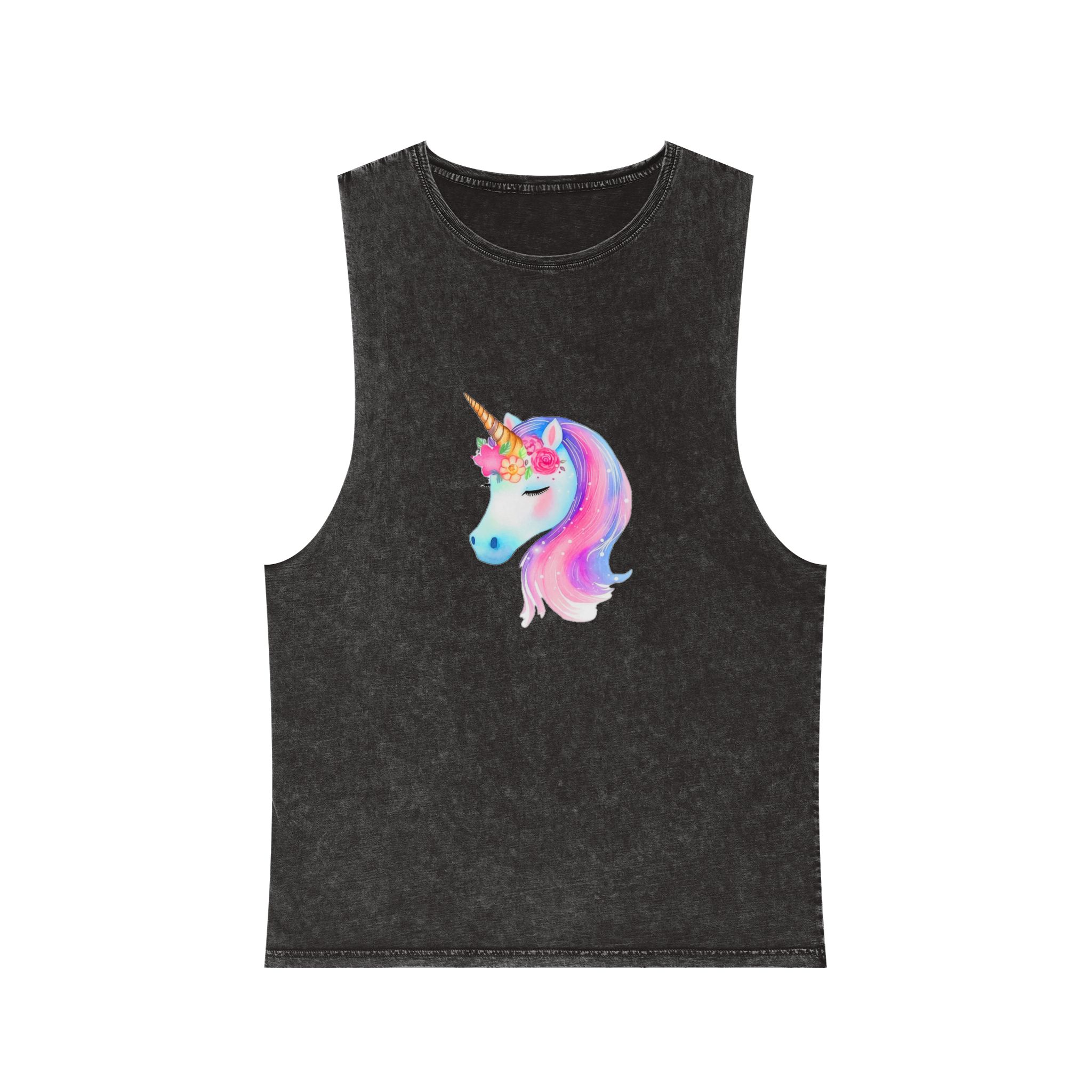 Cute Unicorn Watercolor Hand Painted 01 Unisex Stonewash Tank Top