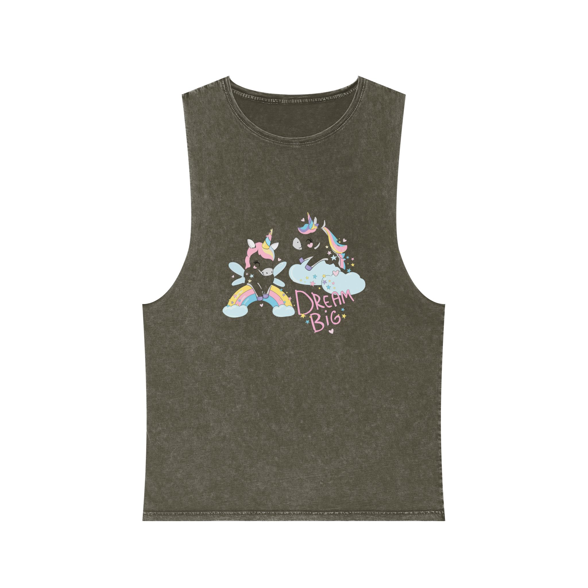 Cute Funny Unicorns Rainbow Beautiful Trend Baby Print Vector Illustration Dream Big Letters Unisex Stonewash Tank Top - Image 5
