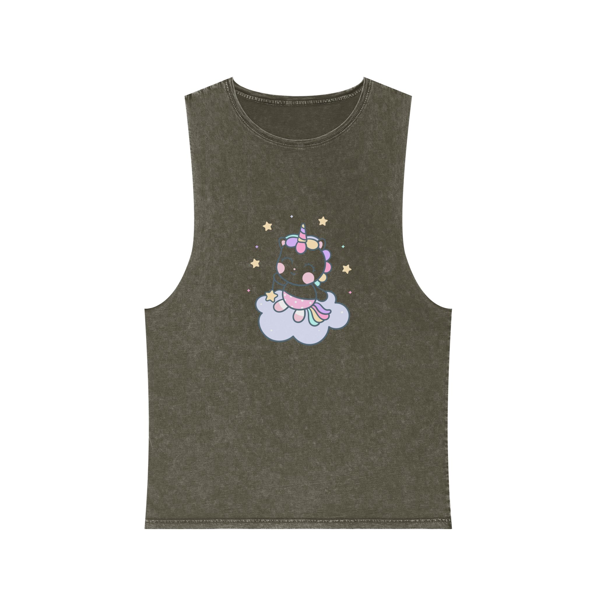 Hand Drawn Kawaii Unicorn Vector Cloud Unisex Stonewash Tank Top - Image 5