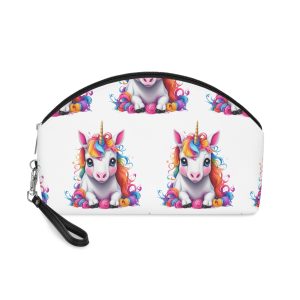 Cute Unicorn With Colorful Hair Isolated White Background Makeup Bag
