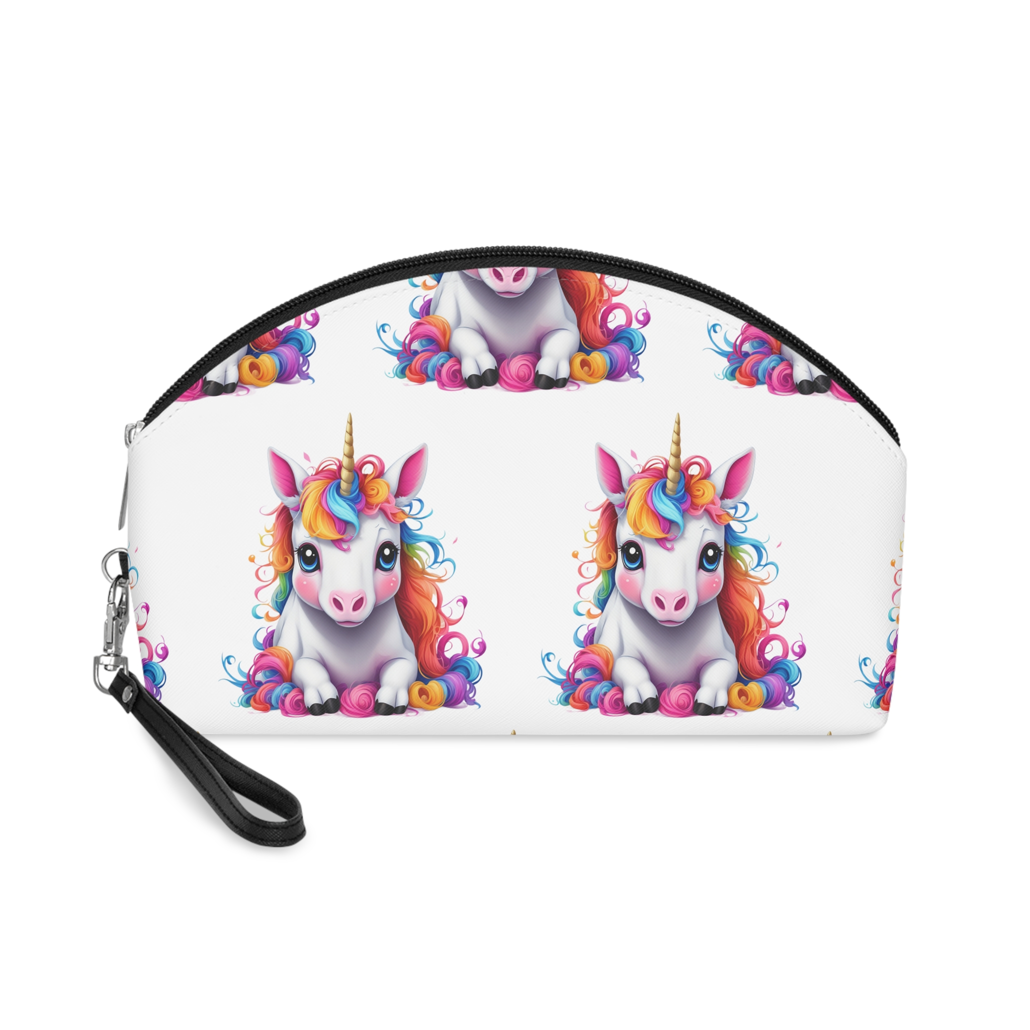 Cute Unicorn With Colorful Hair Isolated White Background Makeup Bag