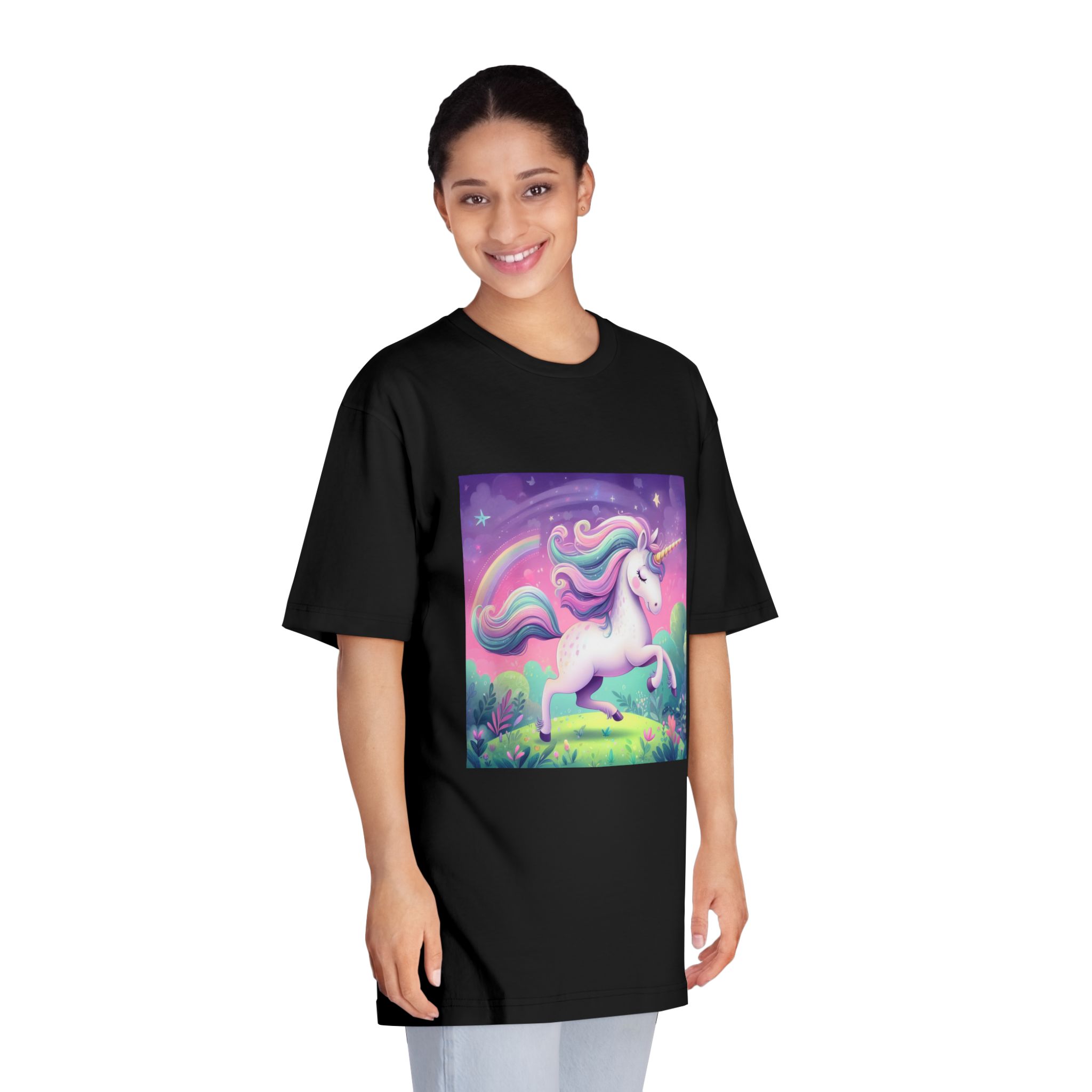 Beautiful Unicorn Running Magical Meadow Unicorn Background Images Whimsical Unicorn (12) Unisex Classic Crewneck T Shirt - Image 7
