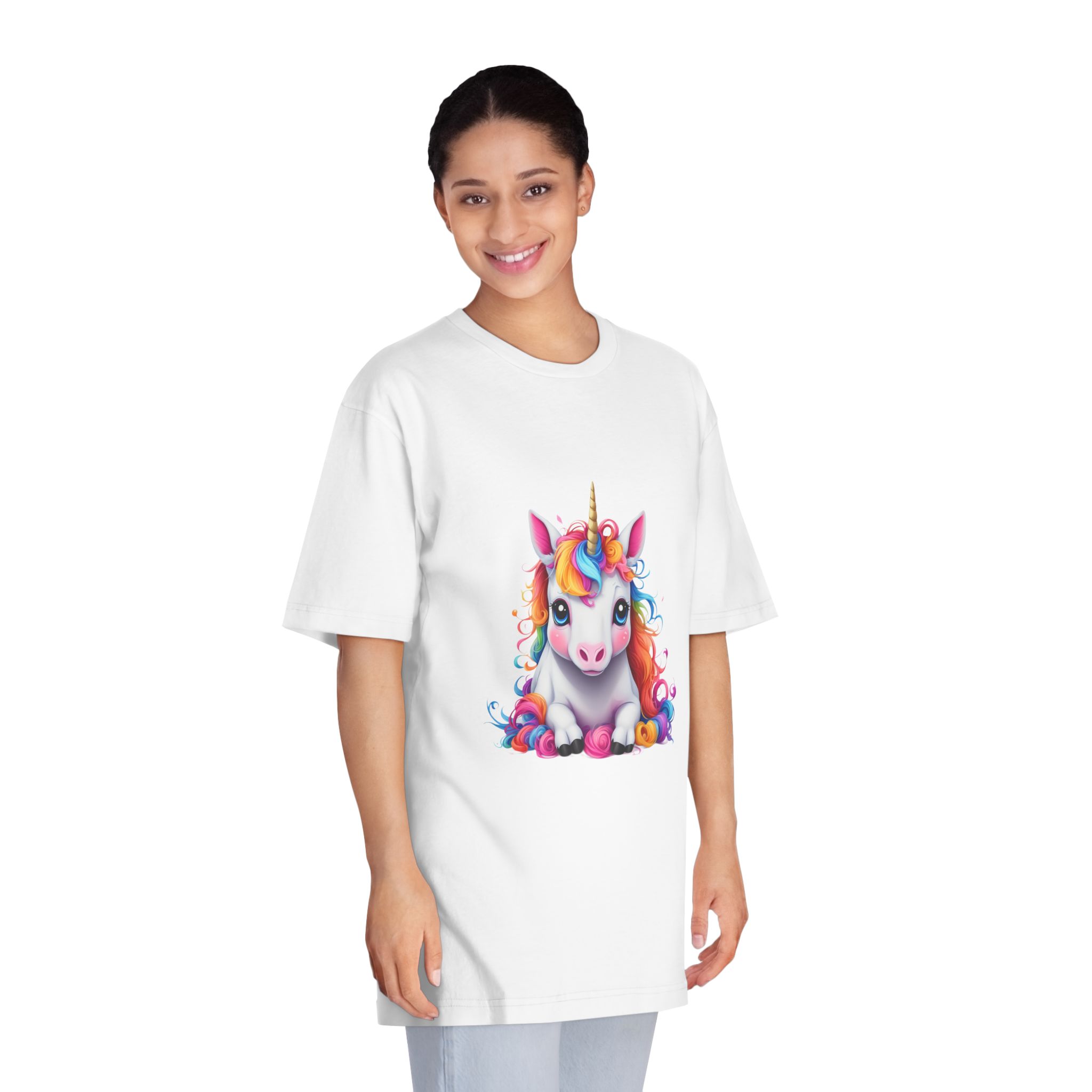 Cute Unicorn With Colorful Hair Isolated White Background Unisex Classic Crewneck T Shirt - Image 3