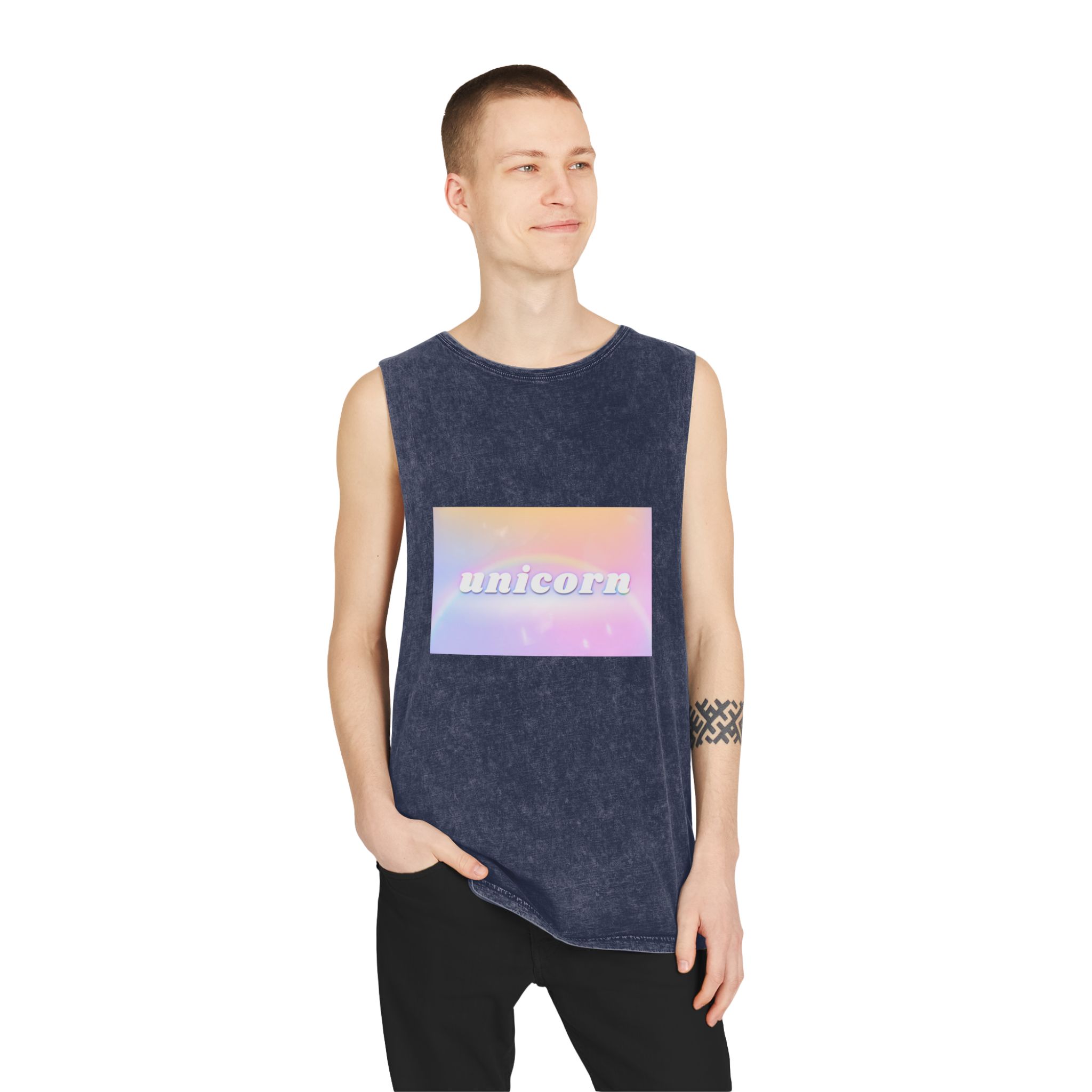 Unicorn Aesthetic Typography Colorful Glowing Rainbow Font Unisex Stonewash Tank Top - Image 15