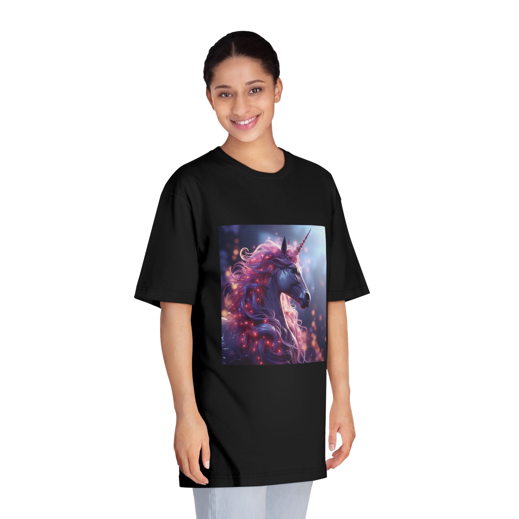 Pink 3d Mythical Unicorn With Lights Mane Unisex Classic Crewneck T Shirt - Image 7