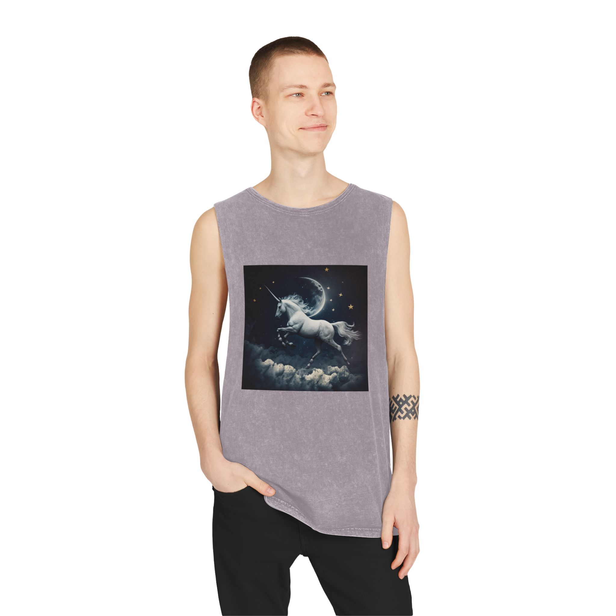 Unicorn Clouds With Full Moon Background Generative Ai Unisex Stonewash Tank Top - Image 19