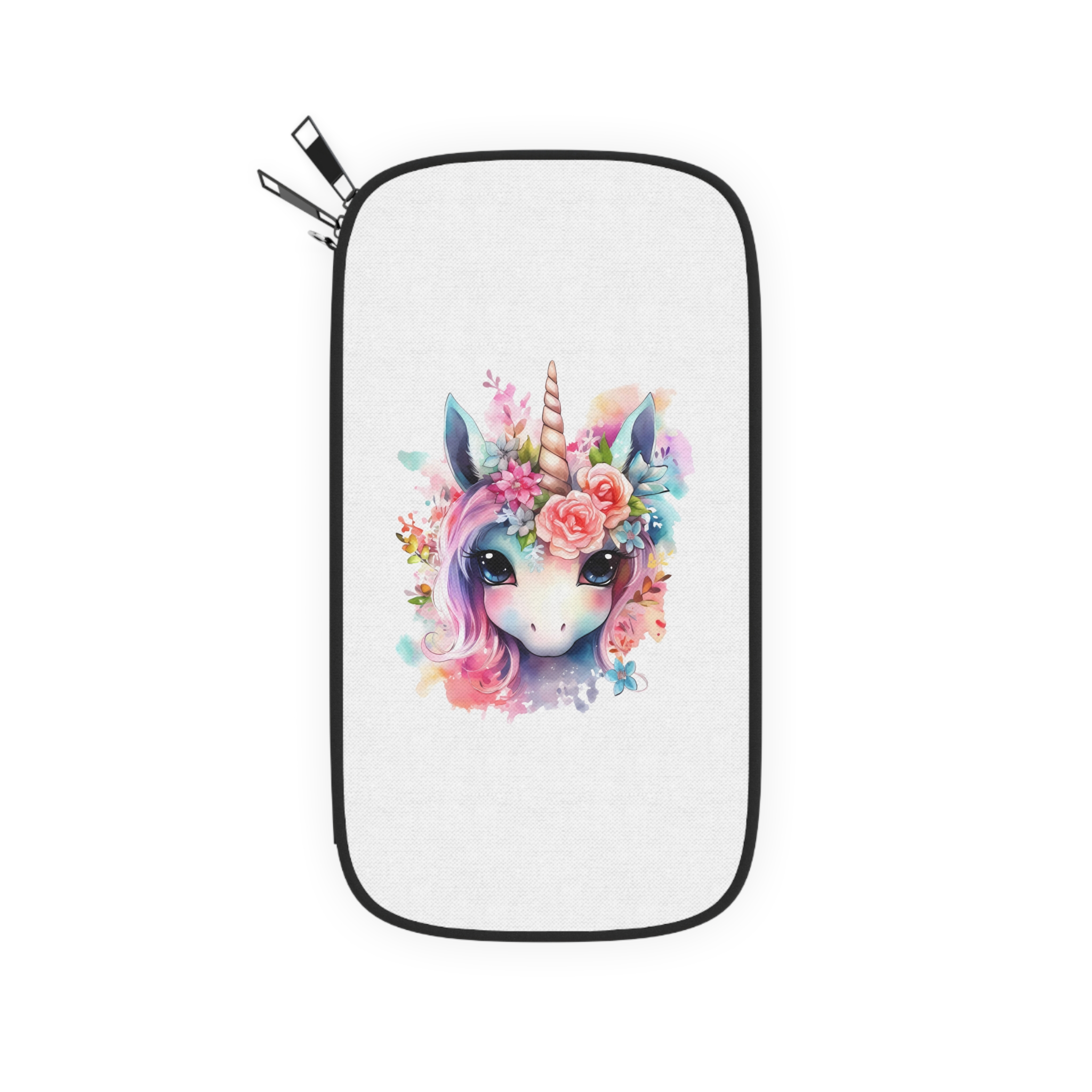 Cute Colorful Magic Unicorn With Flowers Watercolor Style (4) Passport Wallet - Image 2