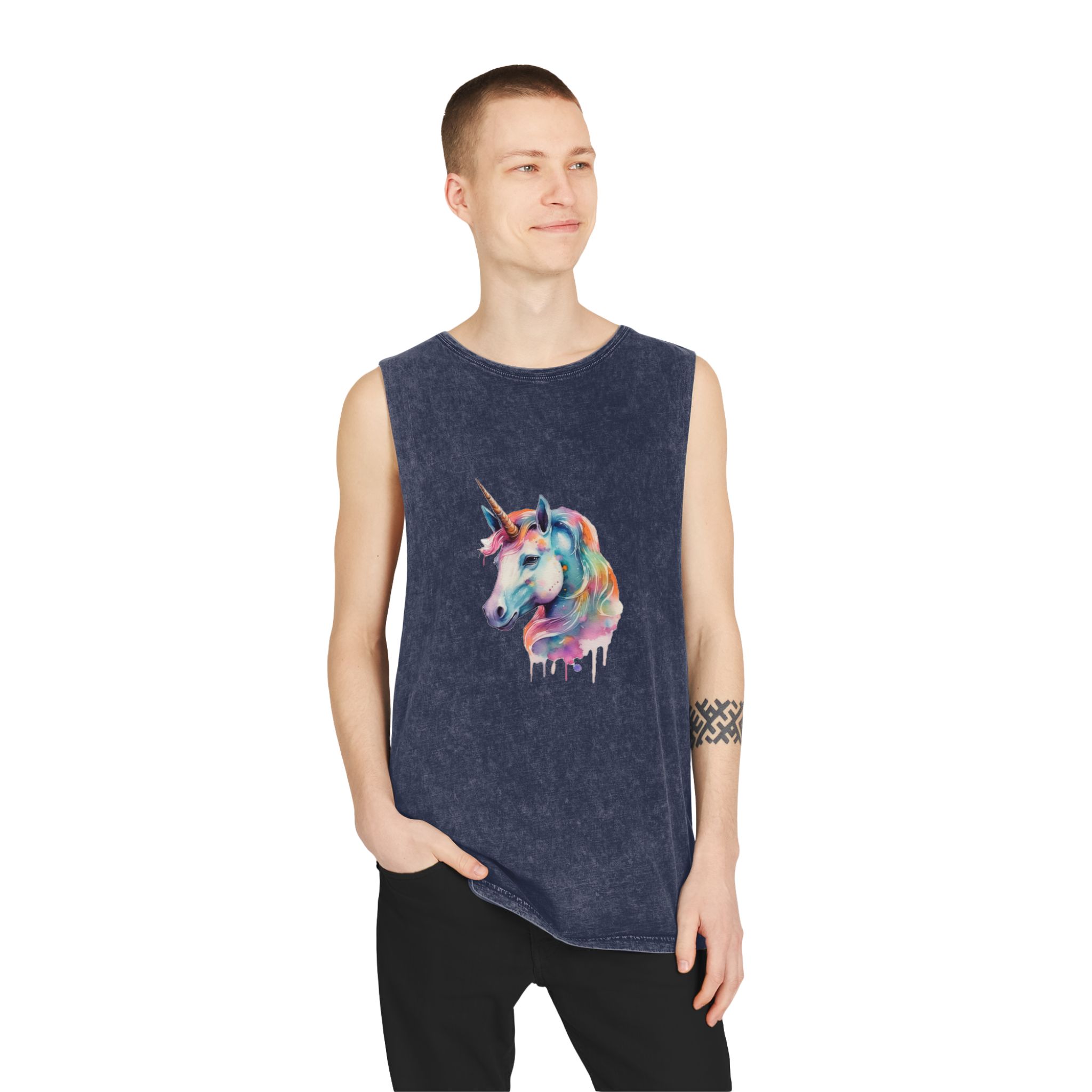Close Up Unicorns Head With Colorful Mane Generative Ai Unisex Stonewash Tank Top - Image 15