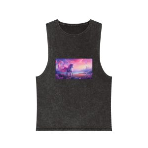 Unicorn Standing Field Flowers With Butterflies Flying Around Generative Ai Unisex Stonewash Tank Top