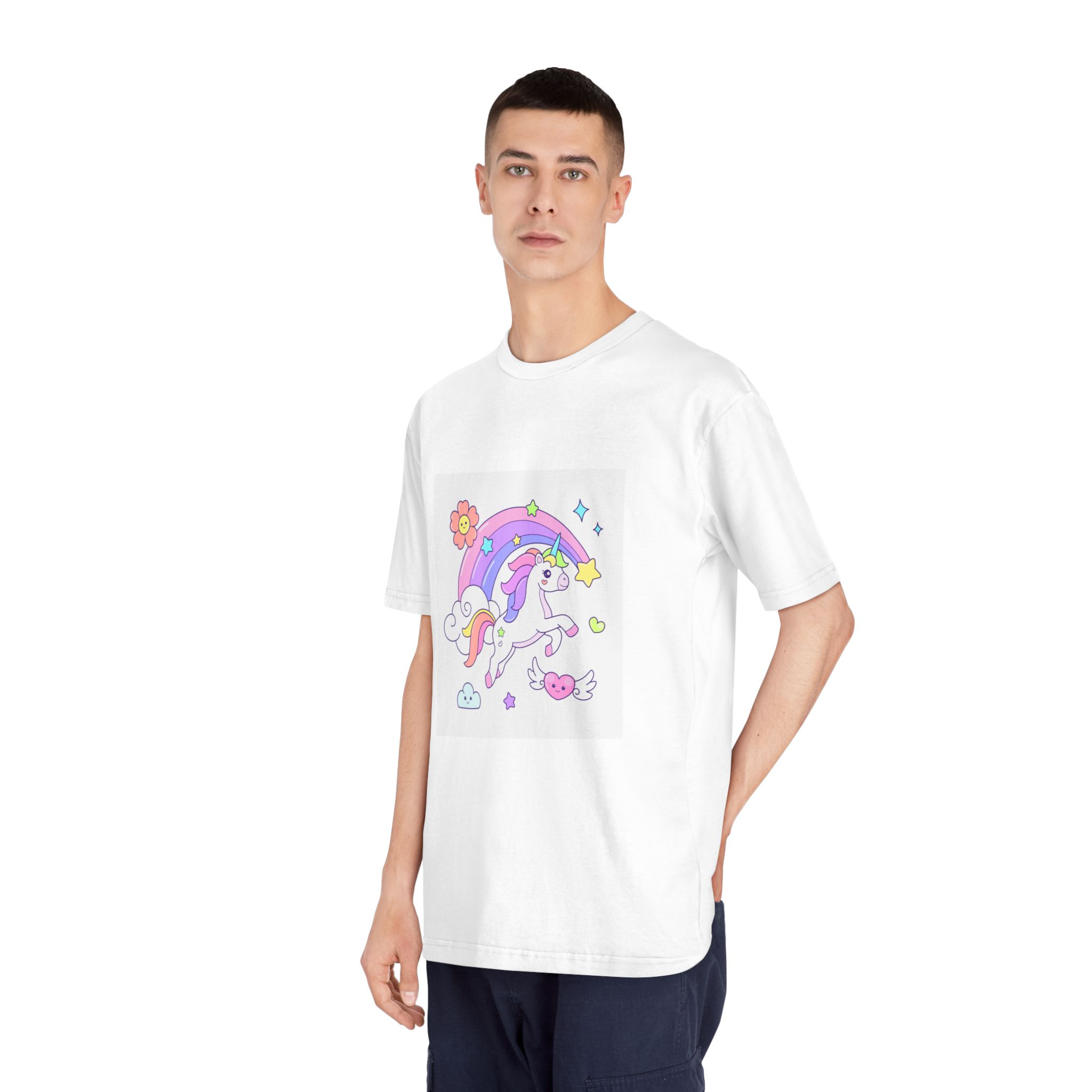 Cute Unicorn Flying Over the Rainbow Illustration Unisex Classic Crewneck T Shirt - Image 4