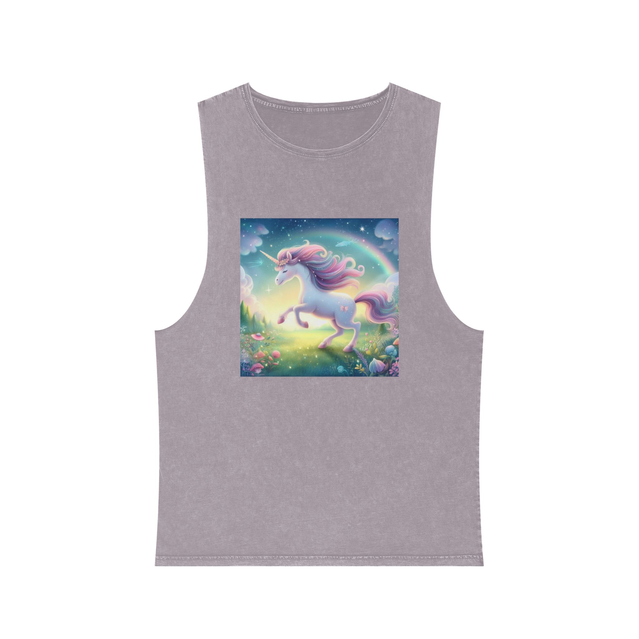 Beautiful Unicorn Running Magical Meadow Unicorn Background Images Whimsical Unicorn (21) Unisex Stonewash Tank Top - Image 17