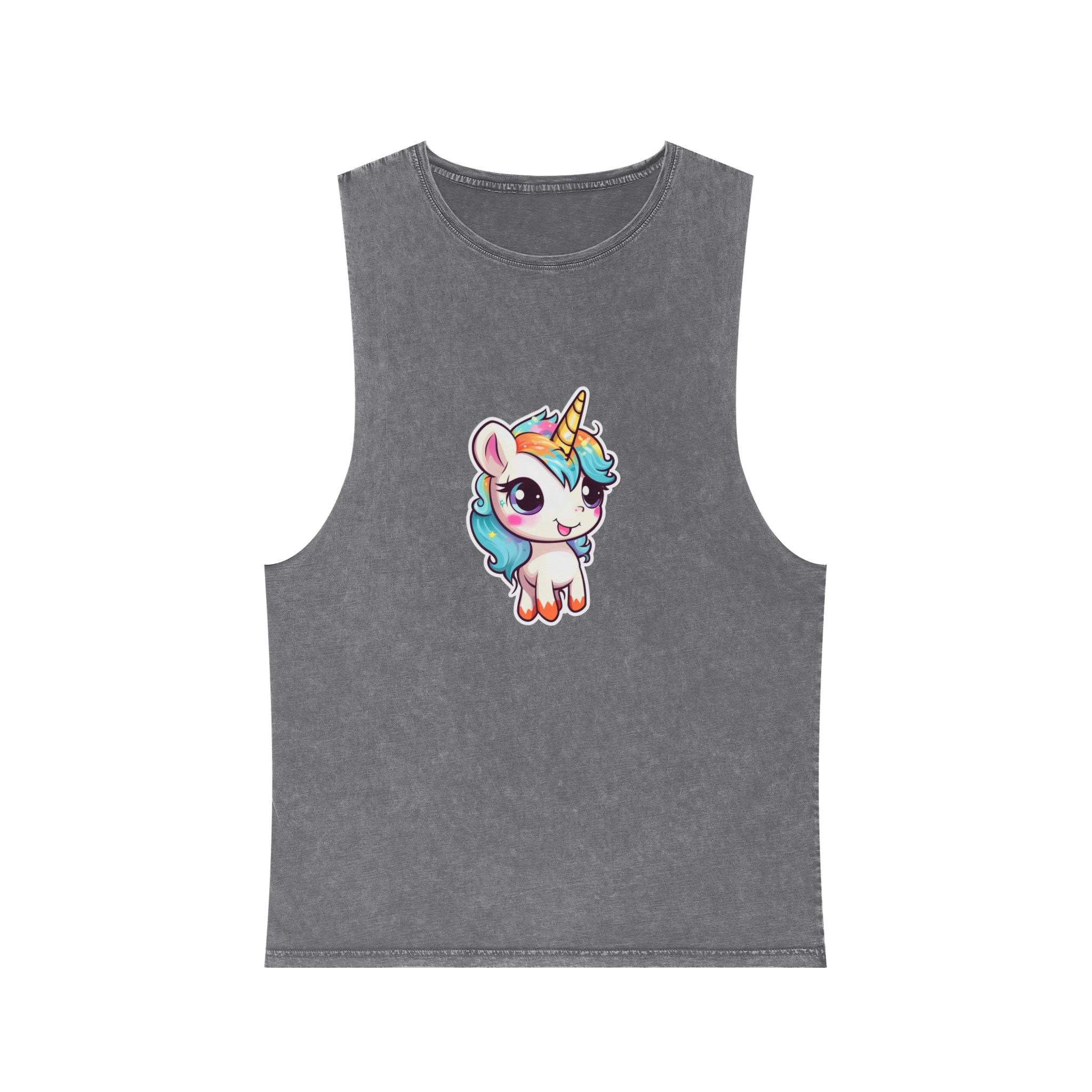 Sticker Unicorn With Rainbow Mane Blue Eyes Unisex Stonewash Tank Top - Image 9