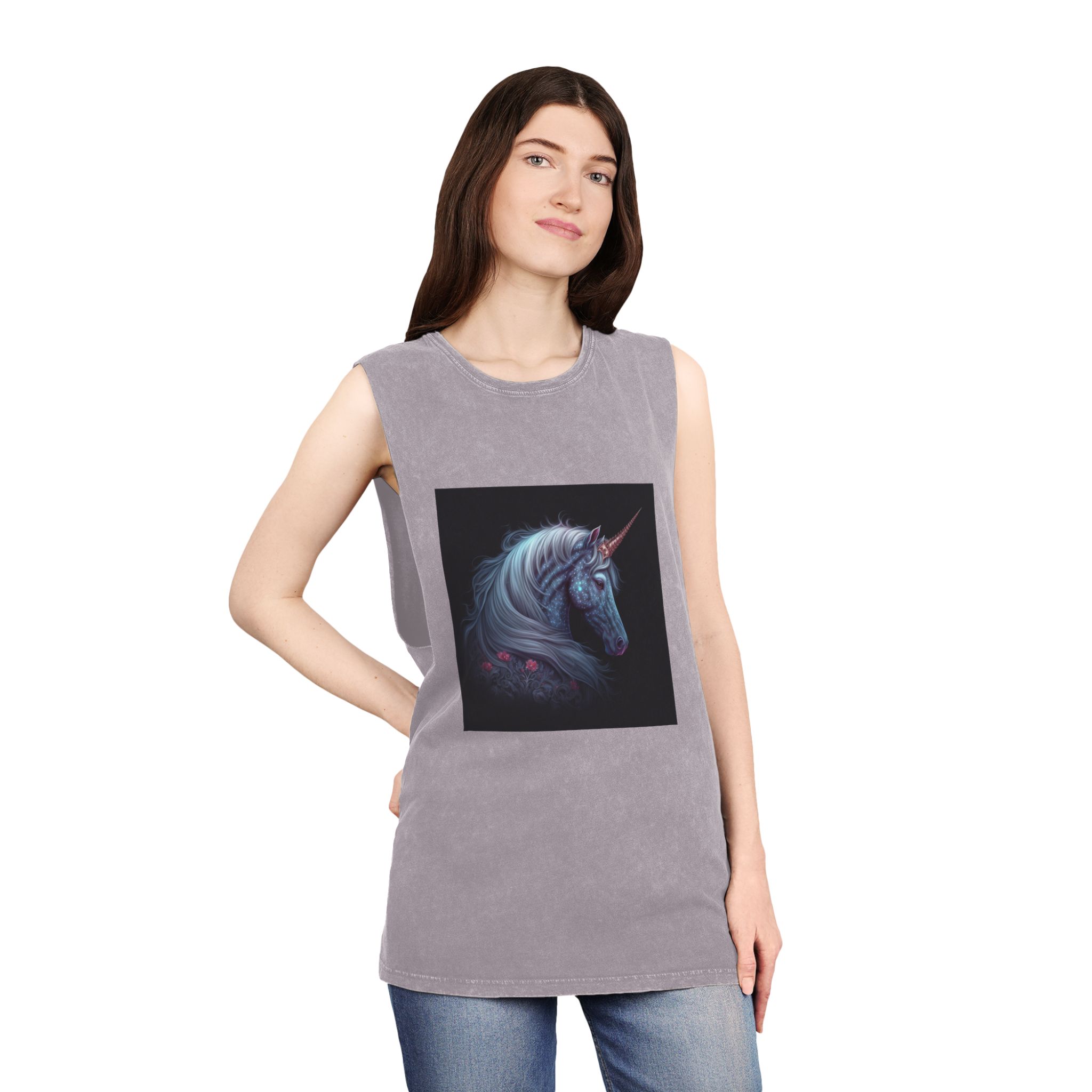Adorable Colorful Unicorn Unisex Stonewash Tank Top - Image 20