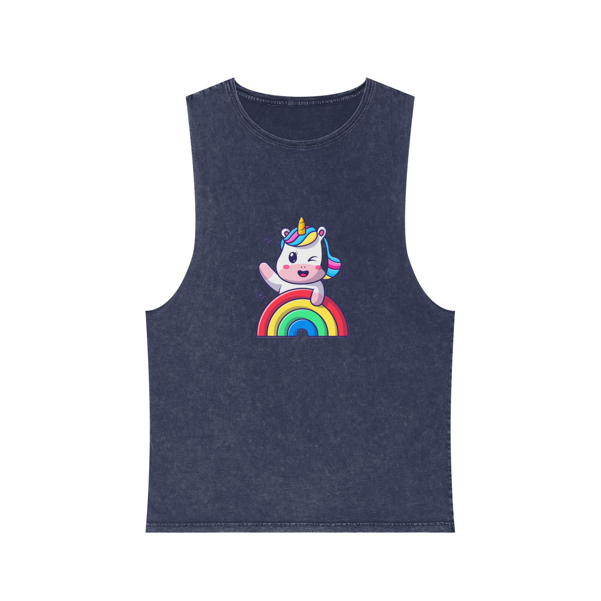 Cute Unicorn Rainbow Unisex Stonewash Tank Top - Image 13
