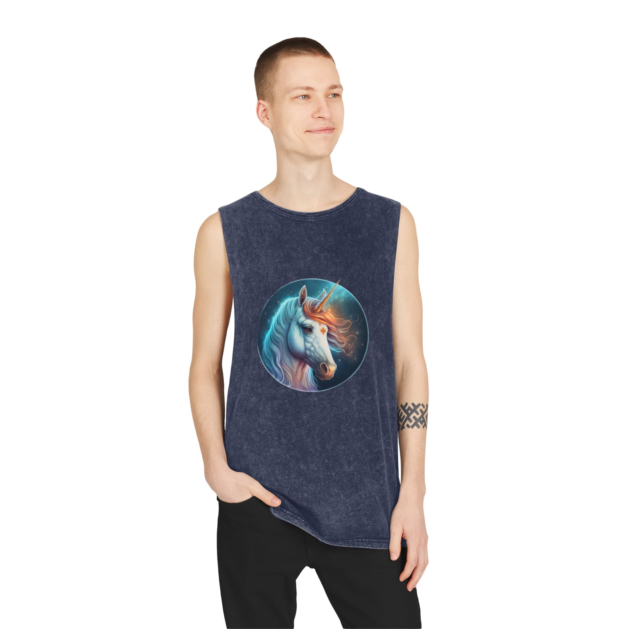 Adorable Colorful Unicorn Unisex Stonewash Tank Top - Image 15