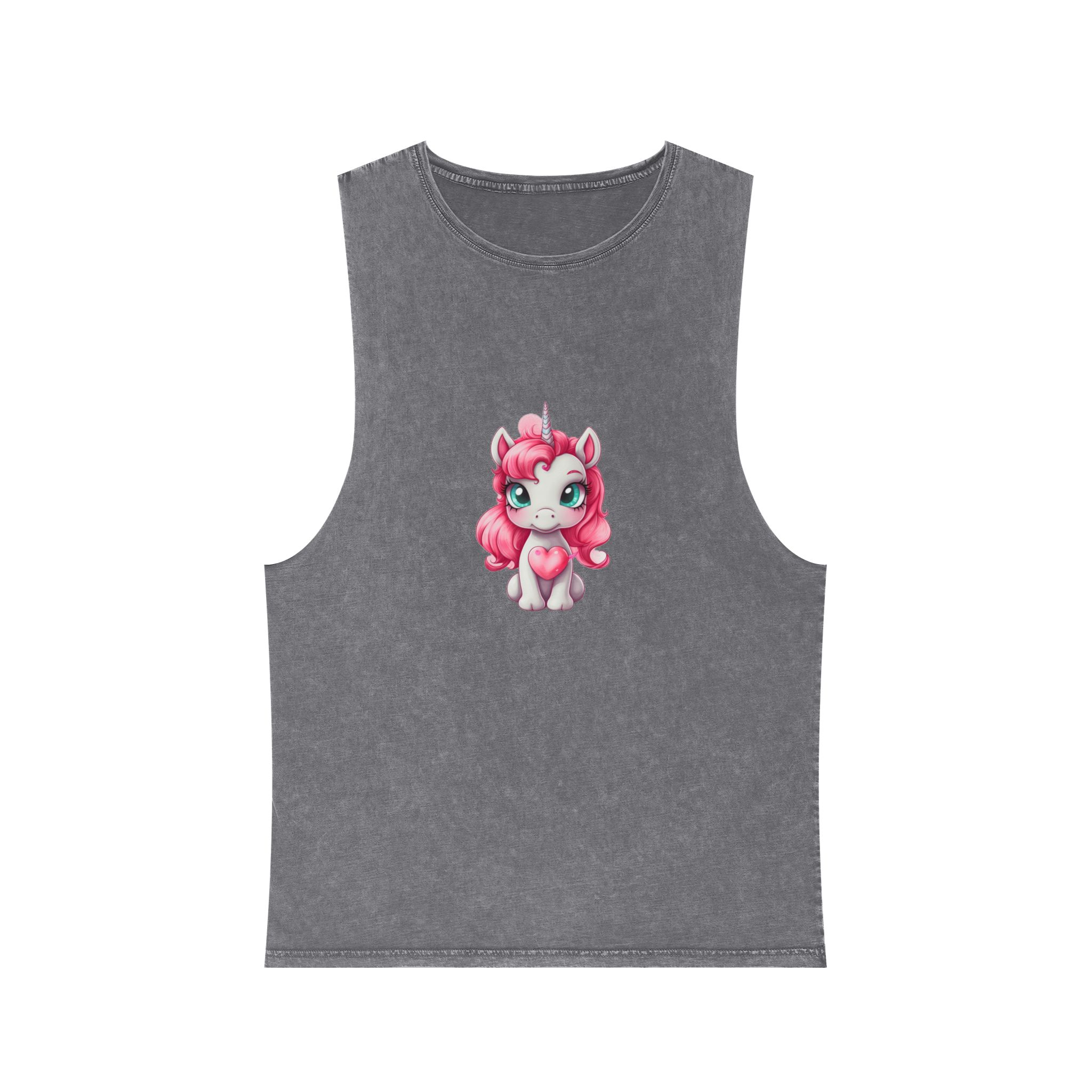 Cartoon Unicorn With Pink Hair Heart Shaped Tail Generative Ai Unisex Stonewash Tank Top - Image 9