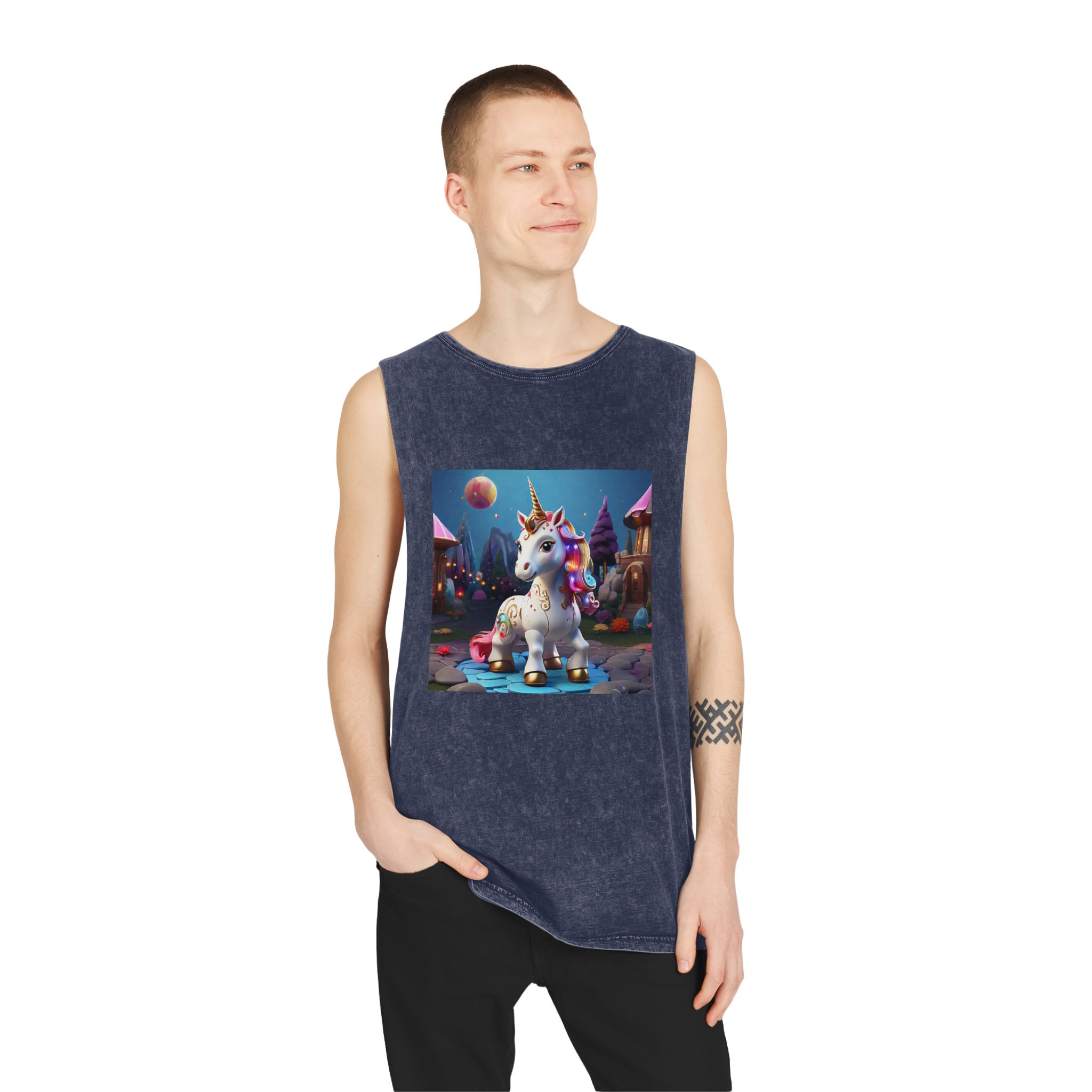 Animated Unicorn Children Generated By Ai (3) Unisex Stonewash Tank Top - Image 15
