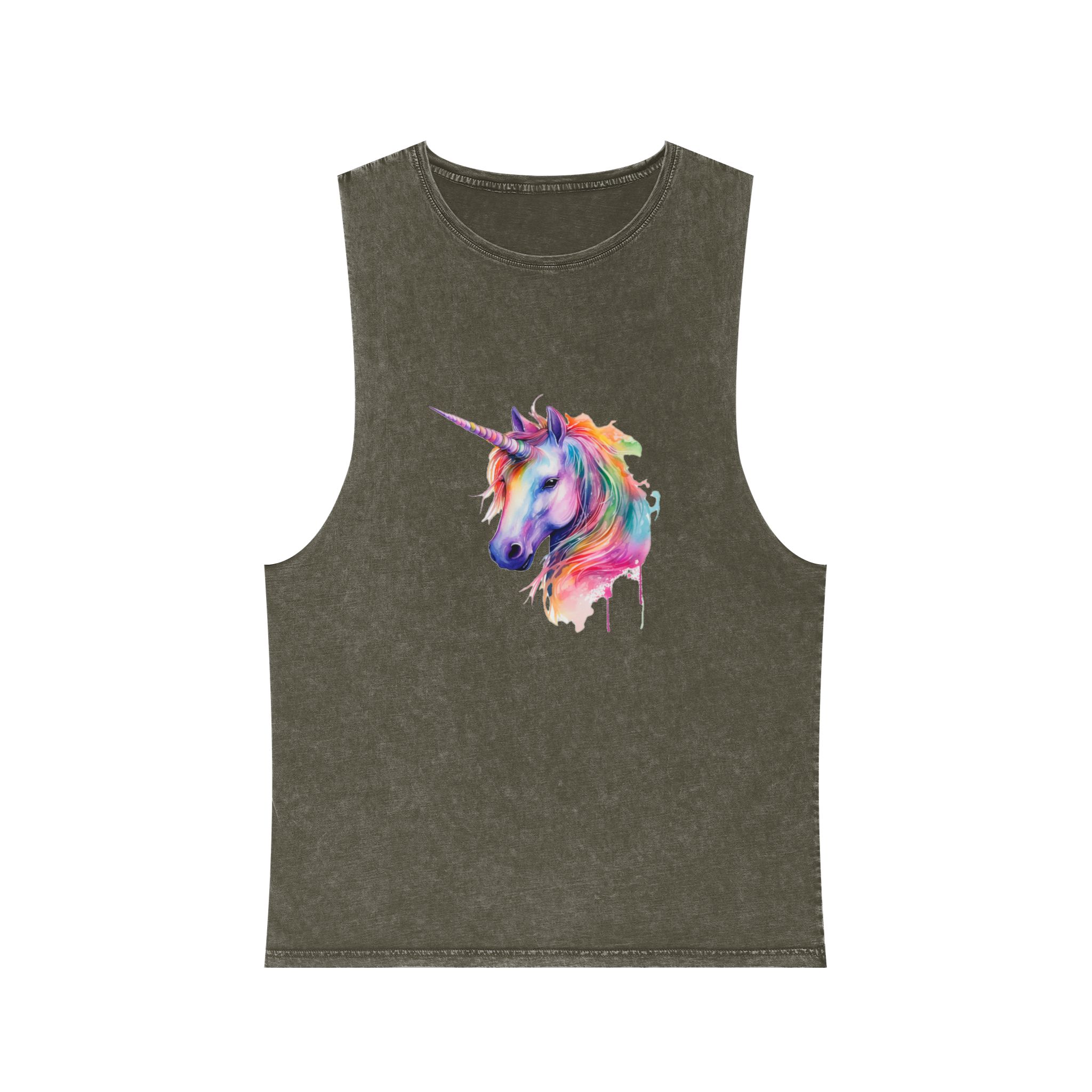 Unicorn Portrait Watercolor Illustration Rainbow Animal Watercolor Character Isolated White Copy Unisex Stonewash Tank Top - Image 5