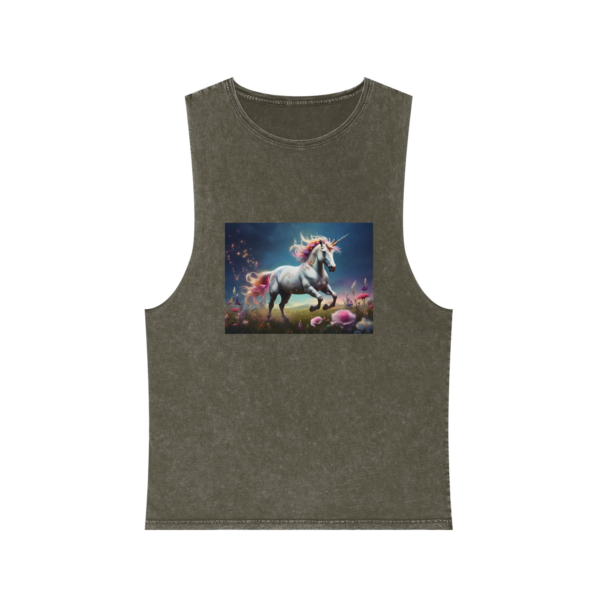 Beautiful Unicorn Running Magical Meadow Unicorn Background Images Whimsical Unicorn (18) Unisex Stonewash Tank Top - Image 5