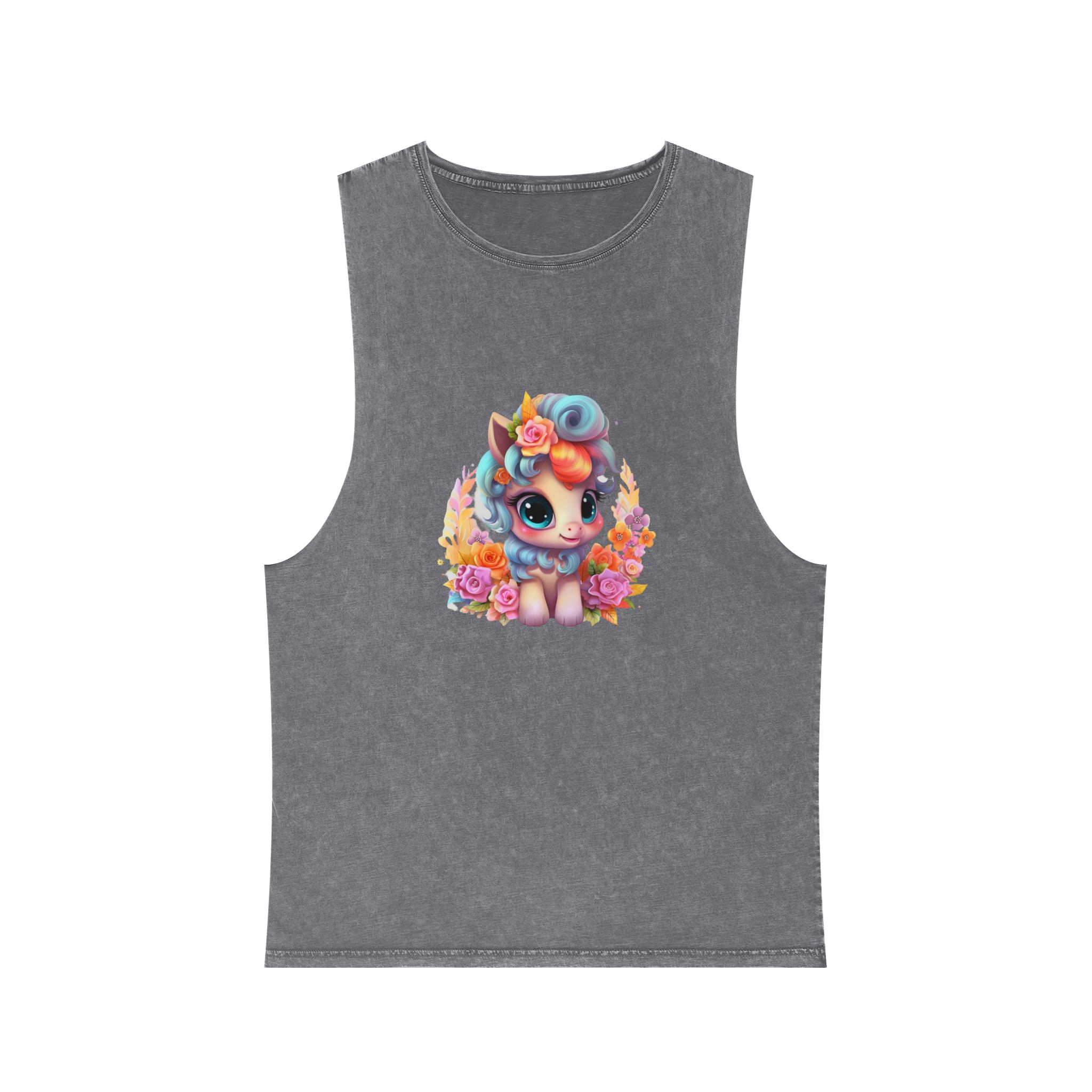 Flower Unicorn Unisex Stonewash Tank Top - Image 9