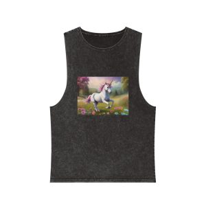 Beautiful Unicorn Running Magical Meadow Unicorn Background Images Whimsical Unicorn (6) Unisex Stonewash Tank Top