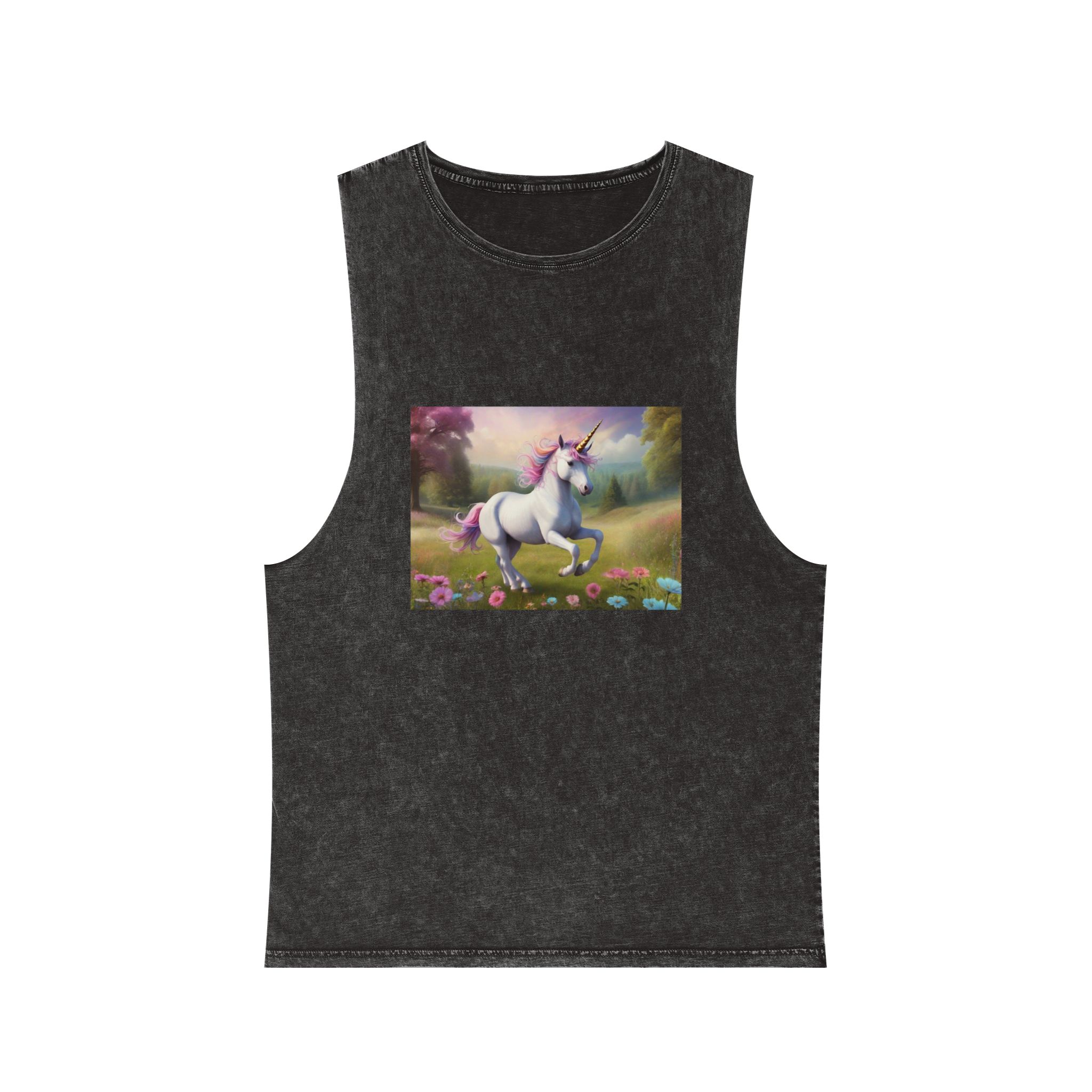 Beautiful Unicorn Running Magical Meadow Unicorn Background Images Whimsical Unicorn (85) Unisex Stonewash Tank Top