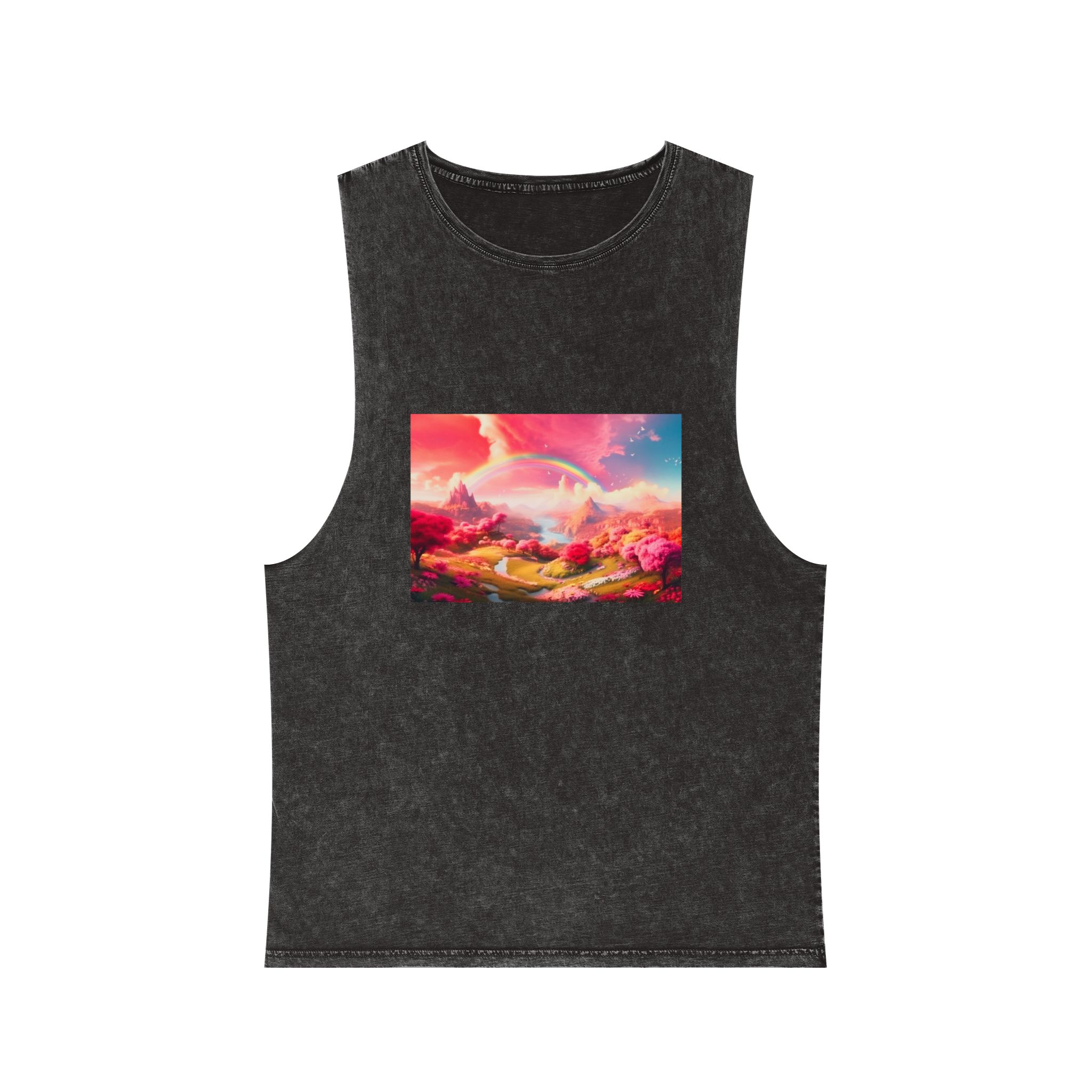 Pink Spring Garden Fairy Land Background Clouds With Rainbow Animation Unisex Stonewash Tank Top