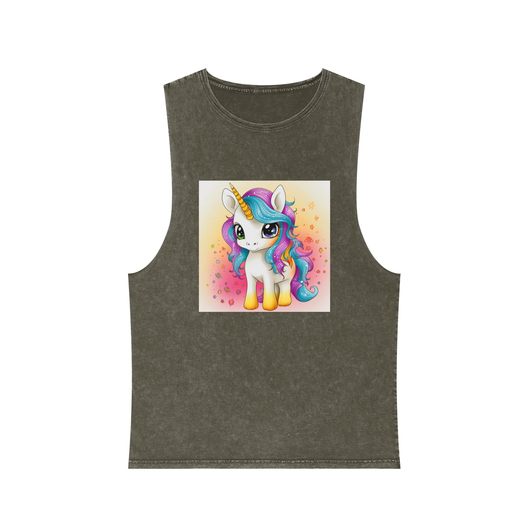 Close Up Cartoon Unicorn With Colorful Mane Generative Ai Unisex Stonewash Tank Top - Image 5